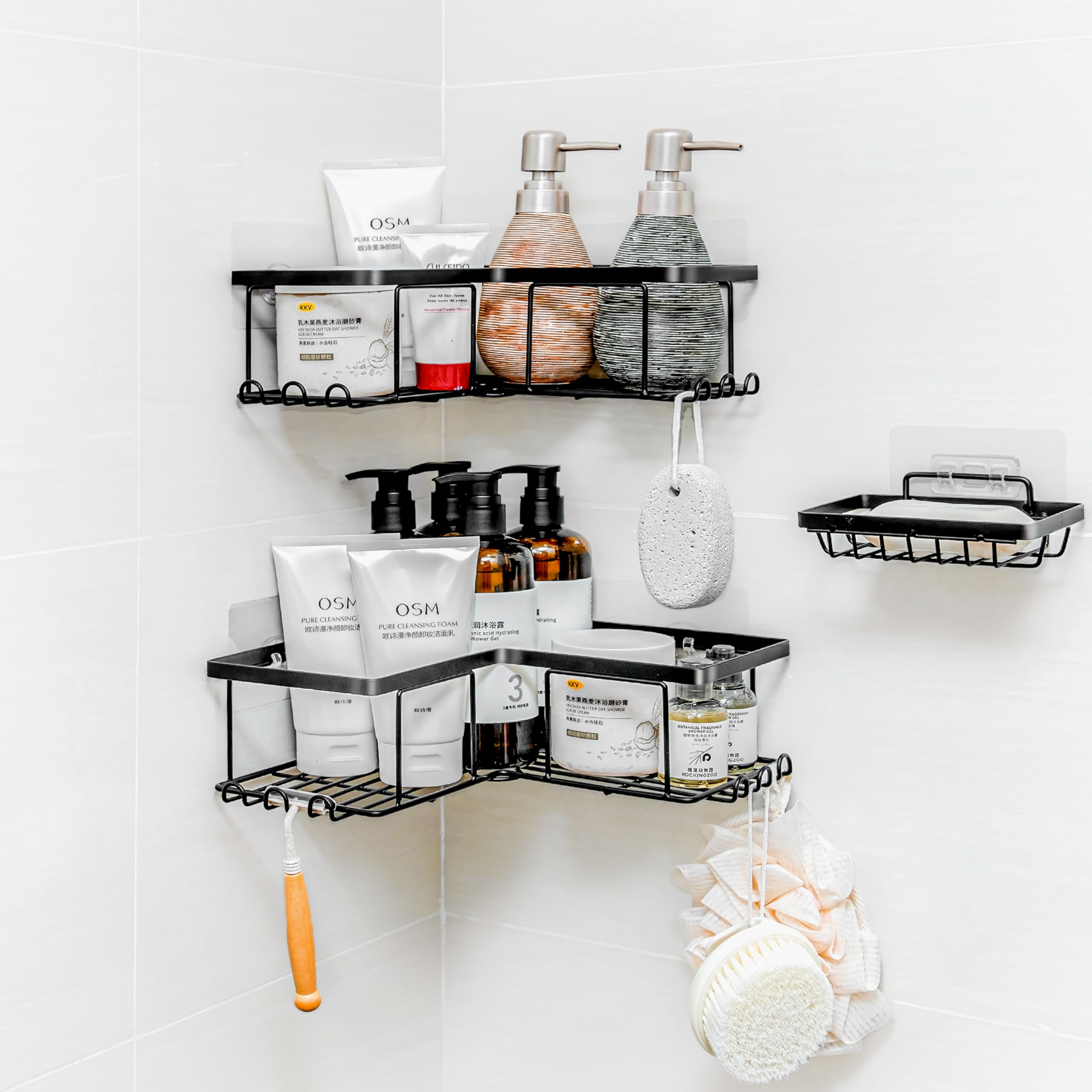 Nox incorp 3-Pack Corner Shelf Storage Organizer - No-Drill Renter-Friendly Bathroom or Kitchen Shower Caddy