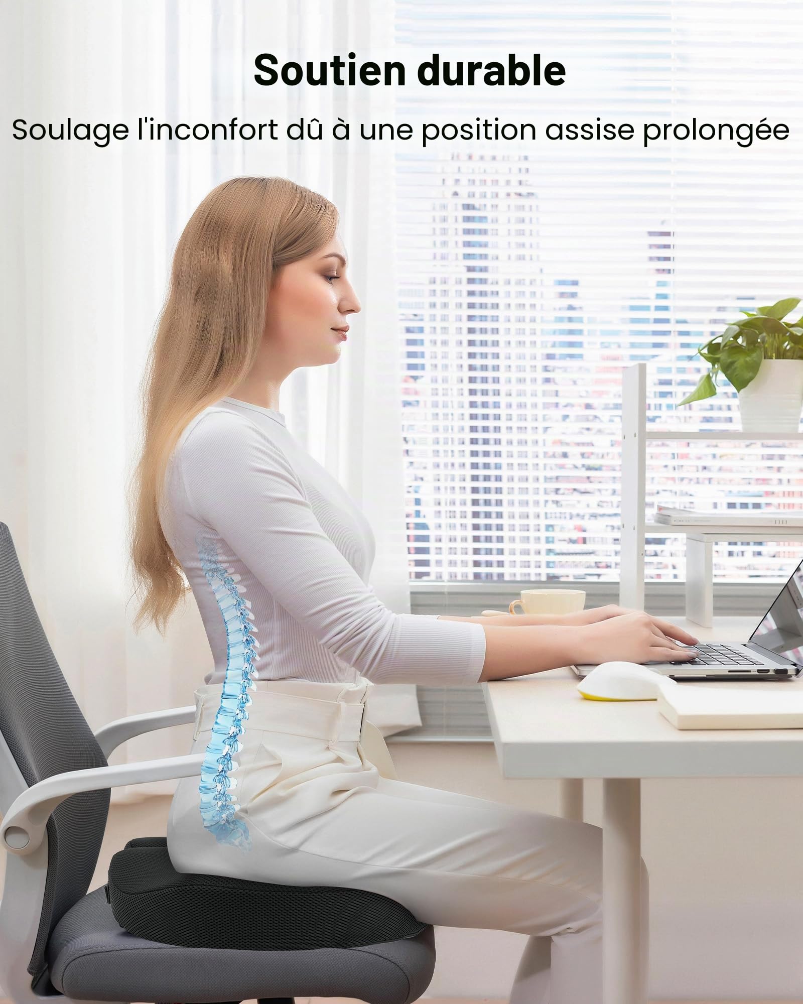 Feagar Coussin Coccyx, Coussin Chaise Bureau, Coussin Ergonomique en Mousse Mémoire pour Soulager la Pression et l’Inconfort des Hanches, du Coccyx et des Hemorroide, Siège Auto et Bureau, Réglable