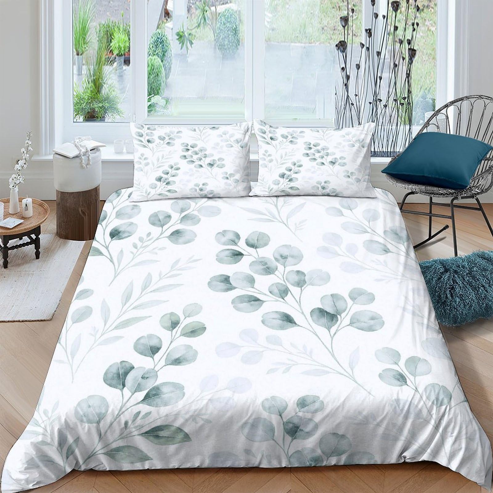 Ctjqhvkz Style-4 3D Printed Green Eucalyptus Fitted Sheet Microfiber Soft Botanical Leaves Bed Cover For Bedroom Guestroom Easy Care Single（135X200cm）