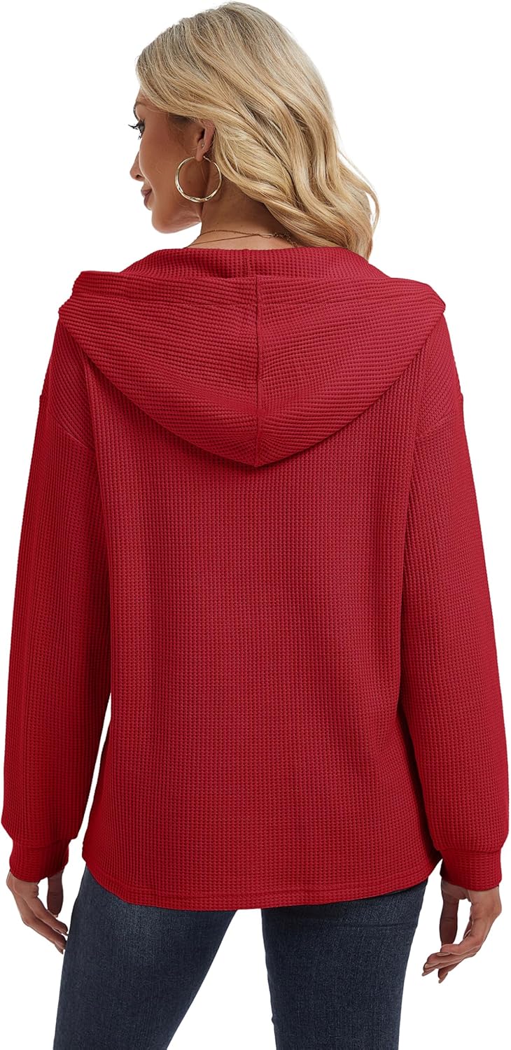 YUCOLEN Womens Waffle Shirt Trendy Cotton Waffle Knit Hoodies Oversized Sweatshirt Casual Waffle Knit Top - Image 6