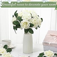 Vista 4 de Zeyune 200 rosas artificiales de espuma, flores falsas a granel con 100 tallos para bricolaje, ramos de boda, centros de mesa, arreglos florales