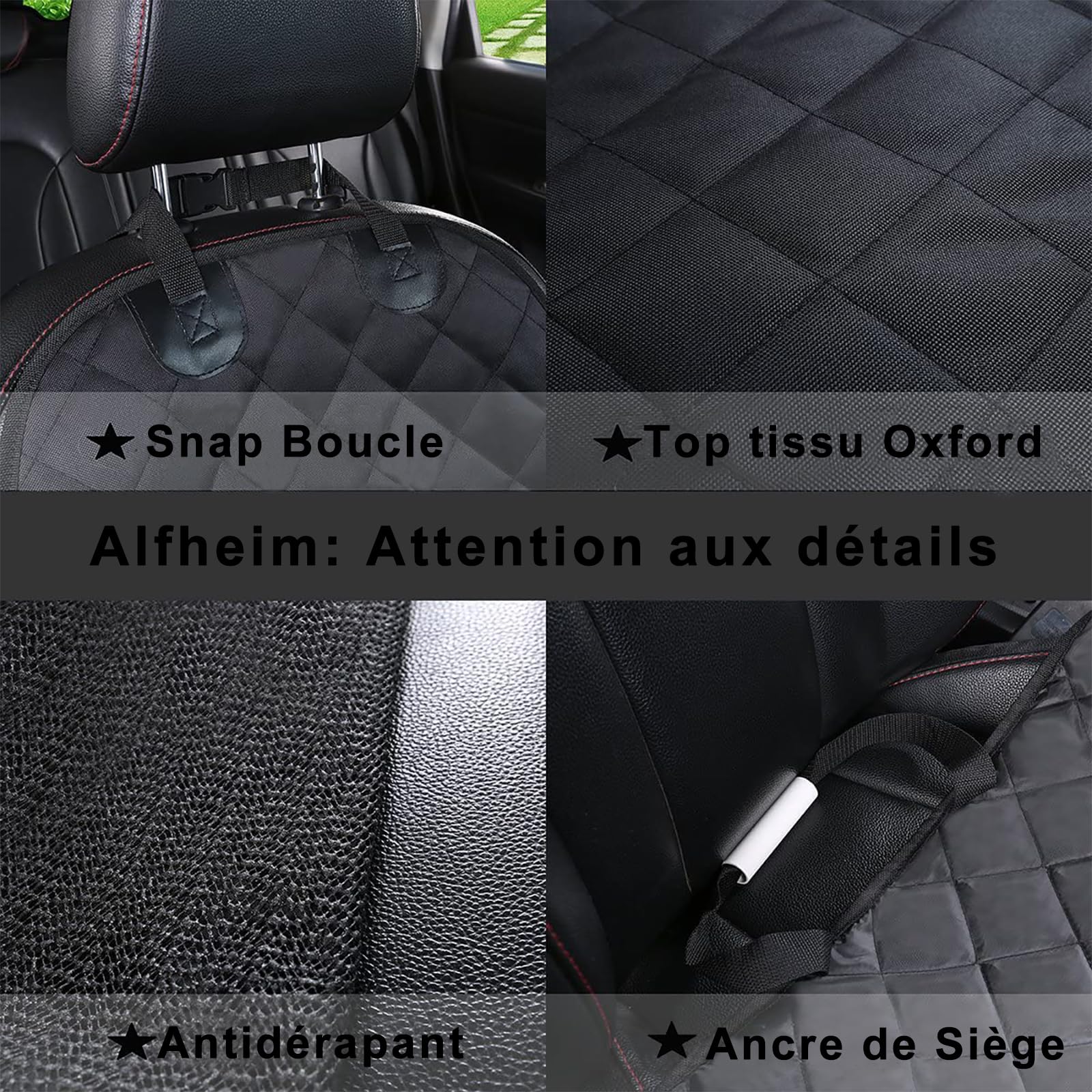 Alfheim Coussin Siège voiture anti usure pour Animaux De Compagnie/Chien, Ancrage Fixe De Caoutchouc Fond Anti-Dérapant Et ceinture De Sécurité, réglable (avant Et séparé Unique Utilisation)