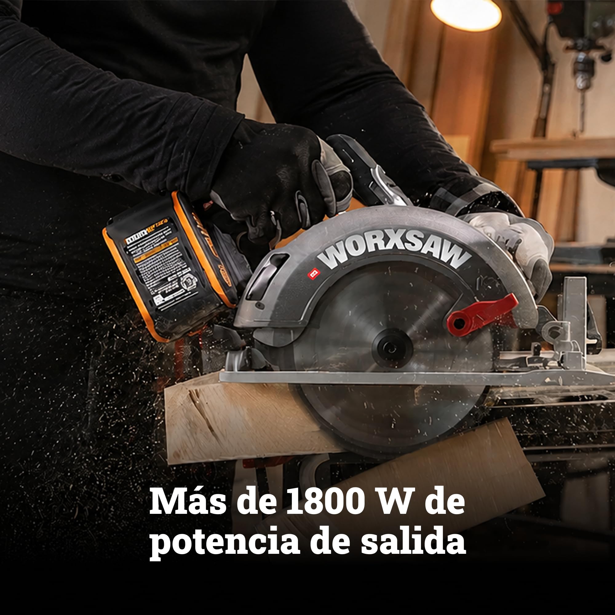 WORX WX533 Sierra Circular Brushless 40V 190mm, 70mm, 2x4Ah | Corte 90° 70mm / 45° 49mm, bisel 56°, freno eléctrico, luz LED, gancho vigueta, disco TCT 24T, bolsa incluida