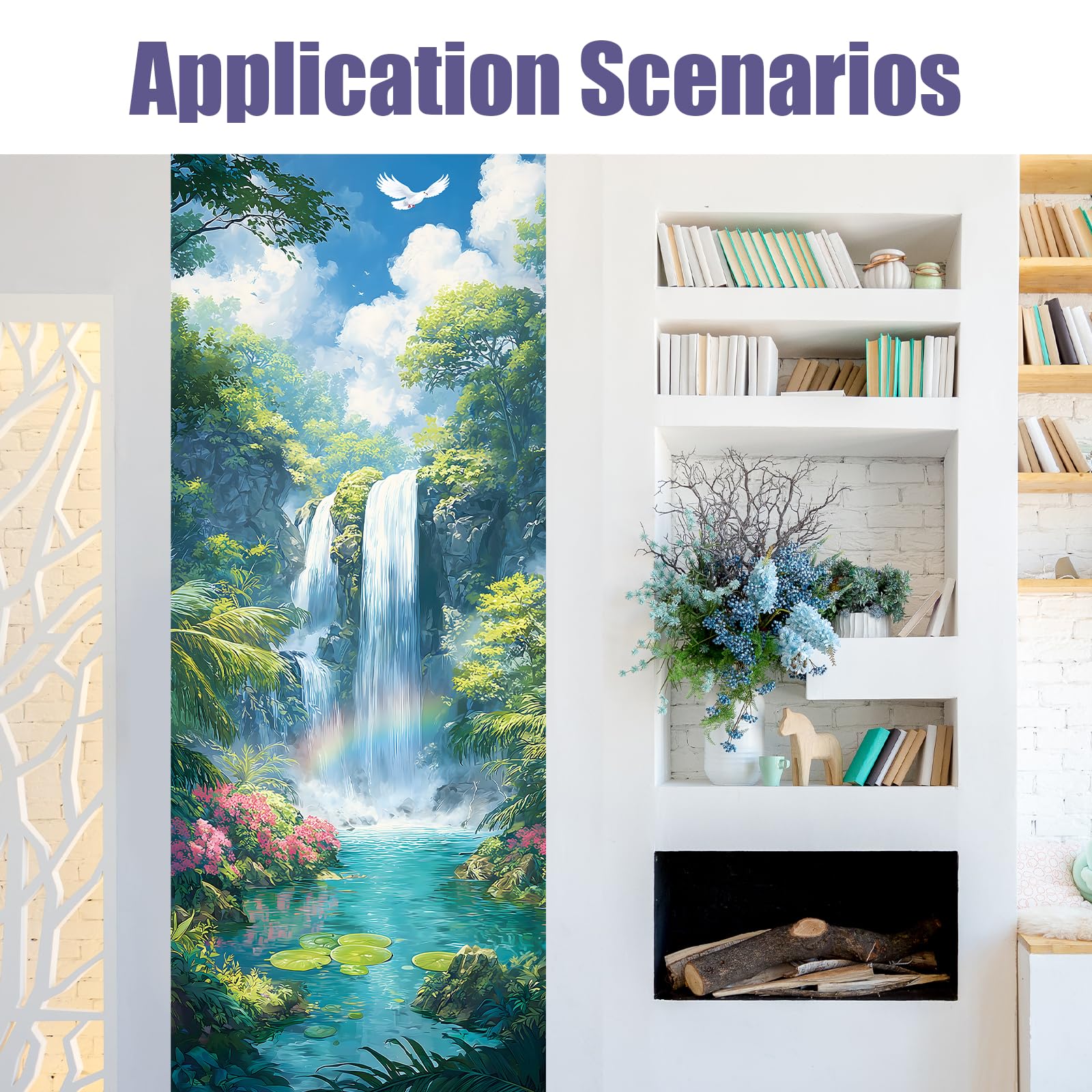 PLIGREAT 15 tiras de calcomanías para escaleras, diseño de cascada de bosque, despegar y pegar, calcomanías para escalones, 18 x 100 cm, murales de vinilo autoadhesivo para decoración del hogar y