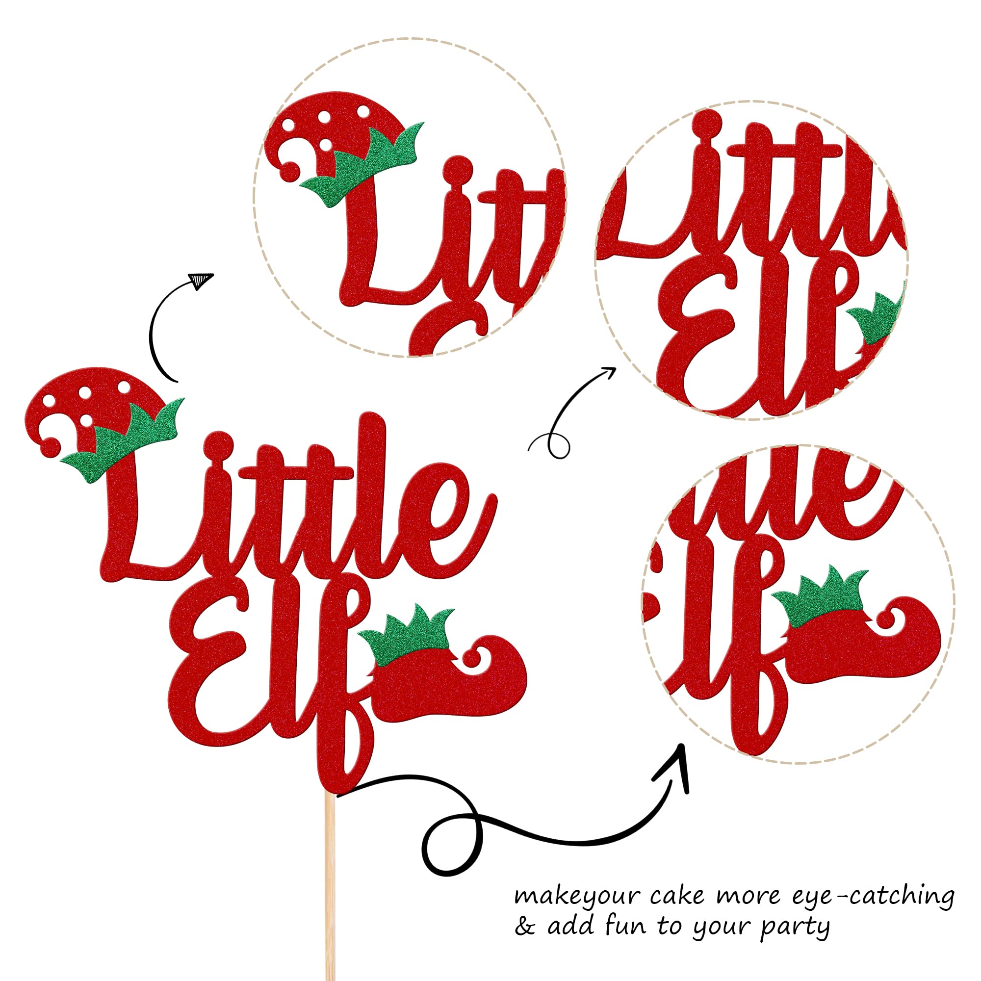 1 PCS Little Elf Cake Topper Glitter Baby Shower Christmas Elf Cake Pick for Xmas Elf Theme Gender Reveal Baby Shower Kids Birthday Party Cake Decorations Supplies
