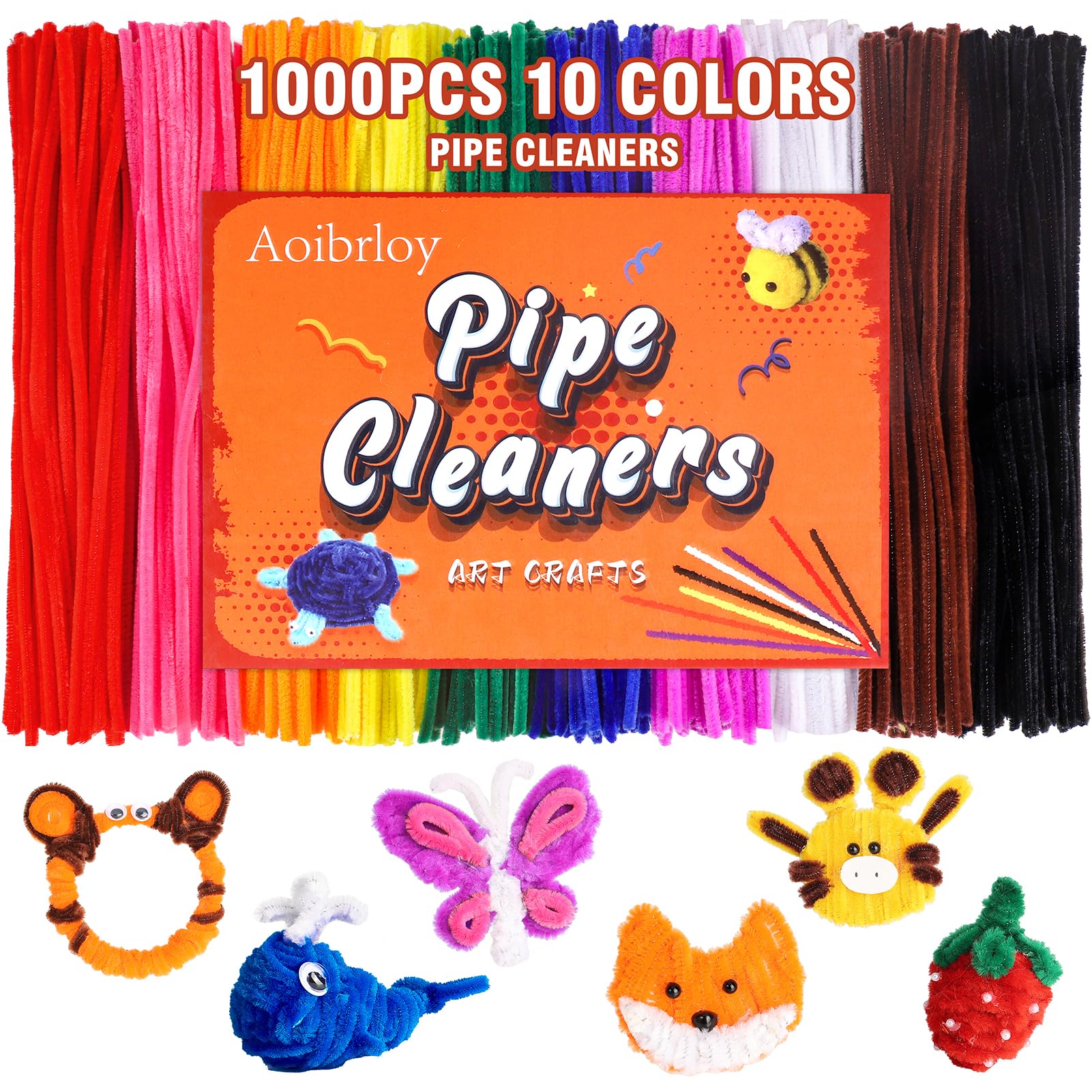 1000PCS Pipe Cleaners Bulk, 10 Color Chenille Stems Craft Supplies for Kids Crafts Projects and Home Decorations (12inch×6mm