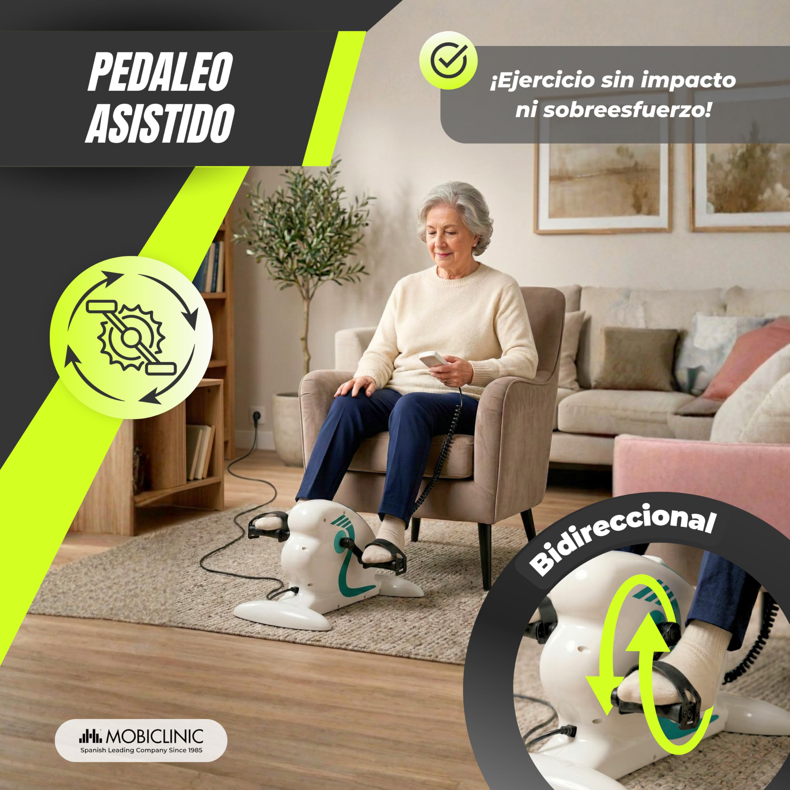 Mobiclinic®, Pedales Estáticos, 12 Niveles de Velocidad, Pedaleo Asistido, Bidireccional, Pantalla Multifunción, Temporizador, para Piernas y Brazos, Mini Bike, Pista