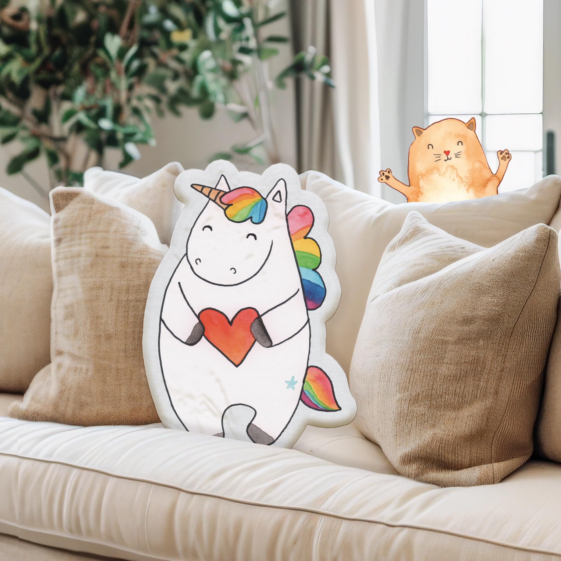 Mr. & Mrs. Panda Dekokissen Einhorn Herz 45 cm - Geschenk, Kuscheltier, Plüschtier, Witzig, Lustig, Stofftier, Einhörner, Zierkissen, Kuschelkissen, Freundin, Unicorn