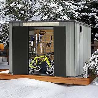 Domi 6.2x9.3 FT Outdoor Resin Storage Shed, All-Weather Double-Wall Storage Building with Sloping Roof for Backyard, Garden, Lawn Tools, Mower, Bike & Pool Equipment, Lockable Doors, Ventilated Roof