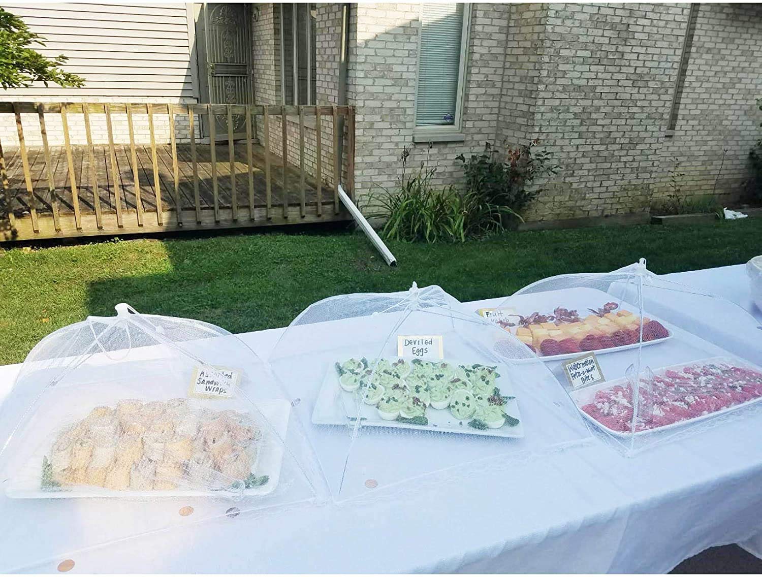2 paquetes de tapas de comida de malla emergente, 17 pulgadas Carpa protectora de comida plegable estilo paraguas Mantenga alejadas moscas, insectos, mosquitos, blanco