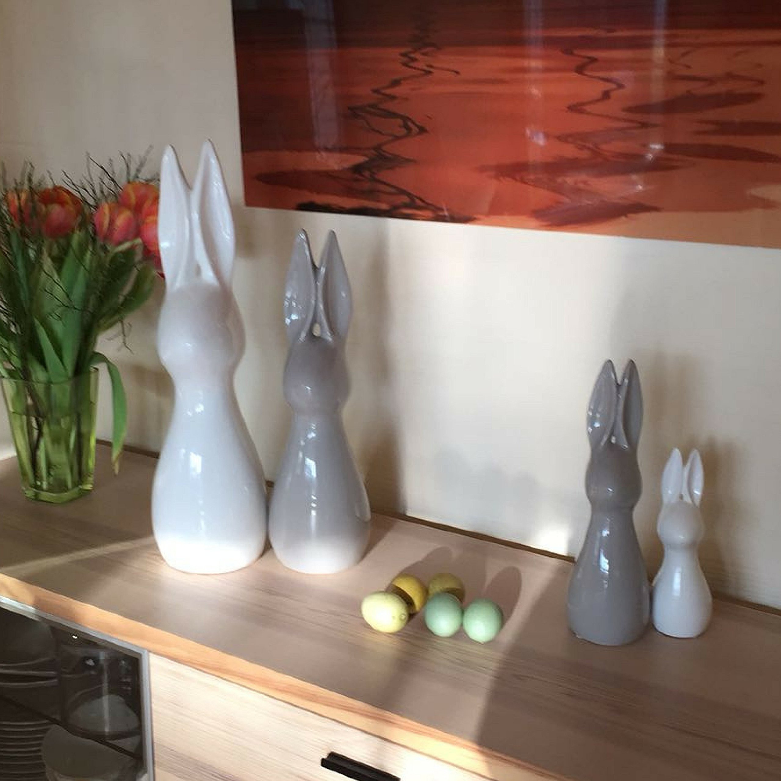 satis Deko Hase 51 cm Grau I Schöne Osterdekoration I Keramik glasiert und abwaschbar I Osterdeko I Hasen Modern I Tolle Osterfiguren, Hasenfiguren, Dekofigur, Osterhase, Dekoration für Ostern