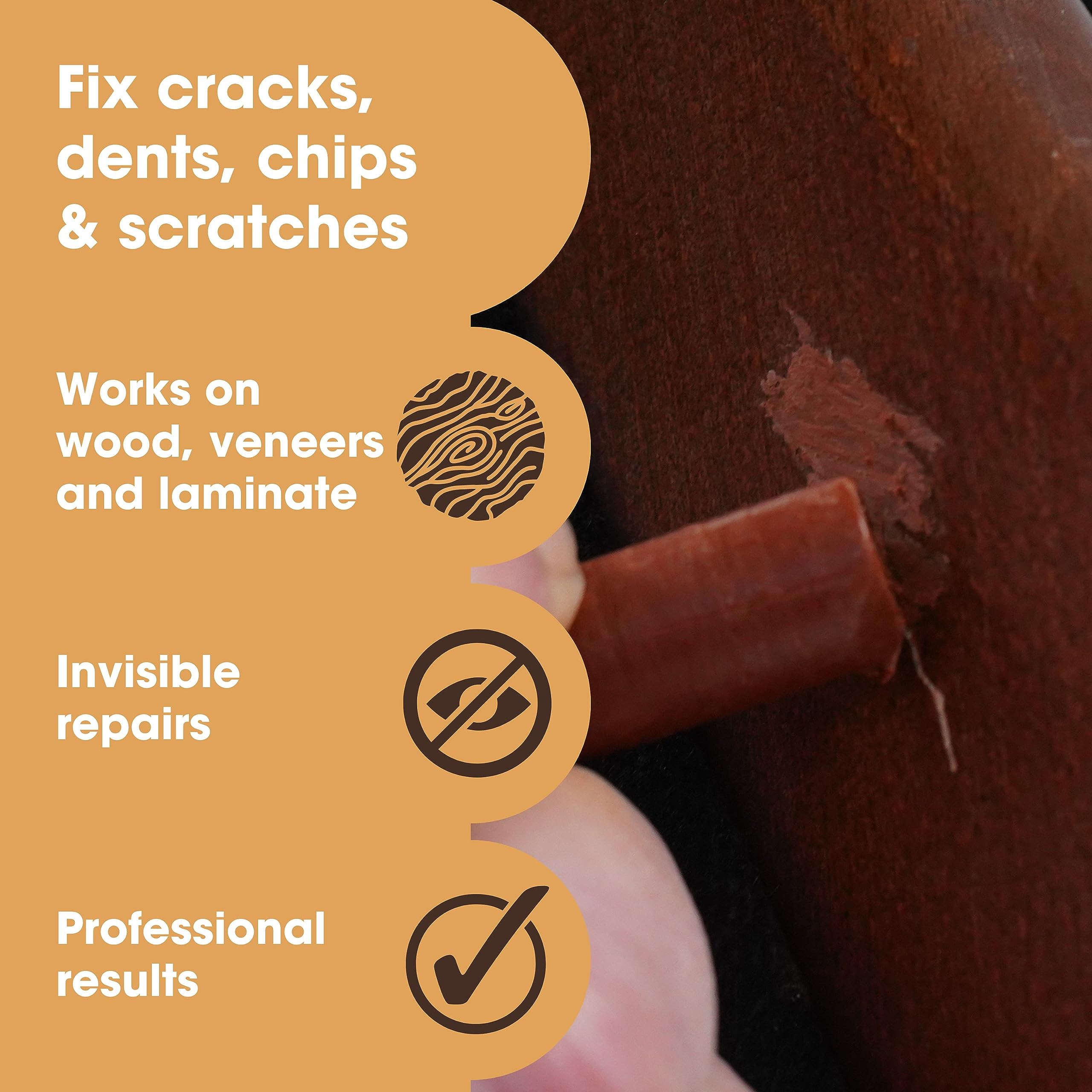 Wax Filler Sticks (Dark Brown), Set of 10 Wood Filler Sticks to Fix Cracks, Scratches, Marks and Dents, Instant Results - Image 2
