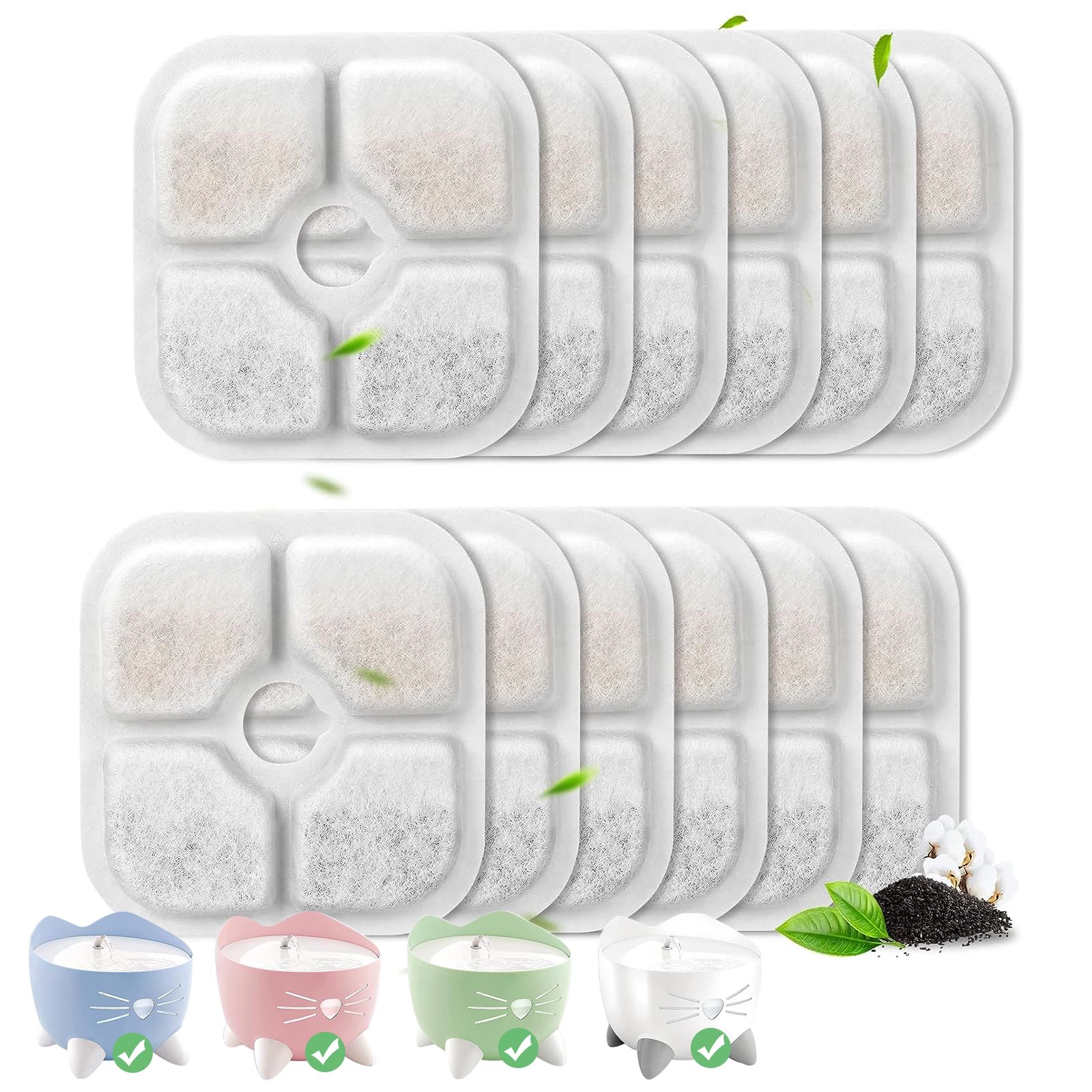 16 Filtros para Fuente de Gato de 2,5L para Fuente de Agua para Gatos,Filtro de Fuente de Gato con Resina de Carbón Activado de Tres Capas para Filtro 43717,Fuente para Gatos (Blanco)