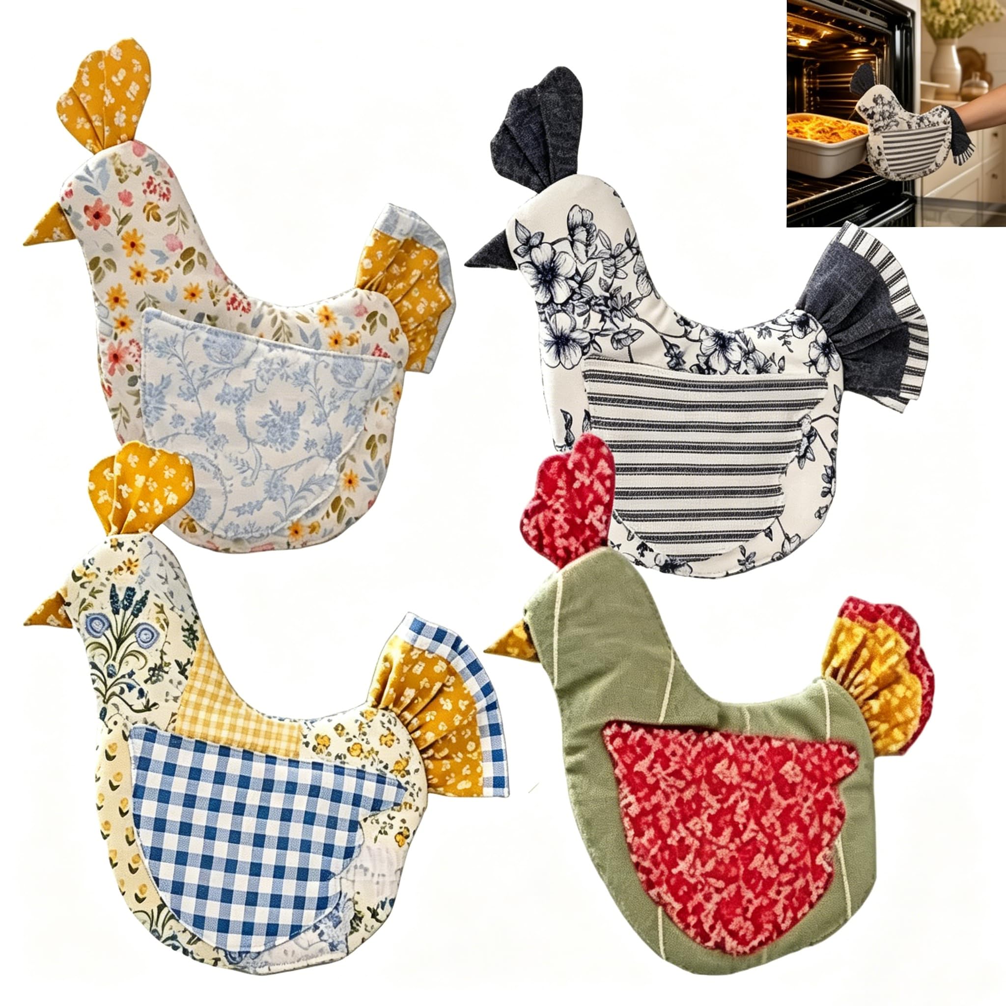 Guantes dobles para horno de pollo con diseño acolchado resistente al calor