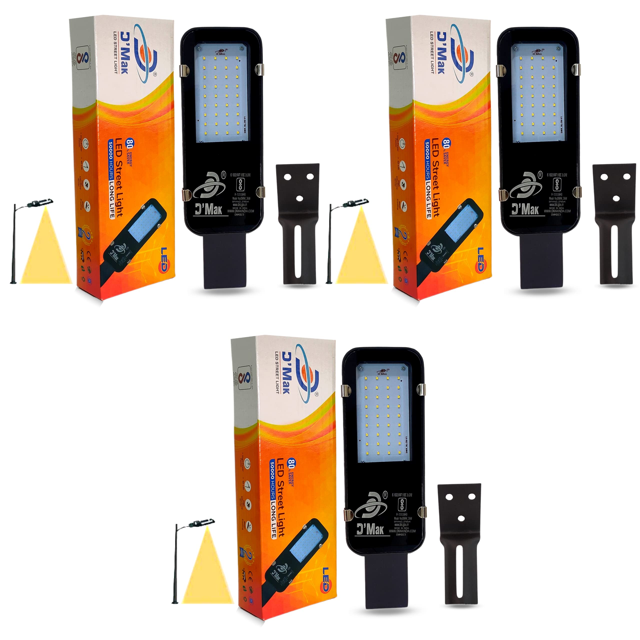 D’Mak™ 24-Watt Waterproof LED Street Light - Warm White (2 Years Warranty, IP65) Outdoor Light/Industrial Light - Pack of 3 | led Street Light