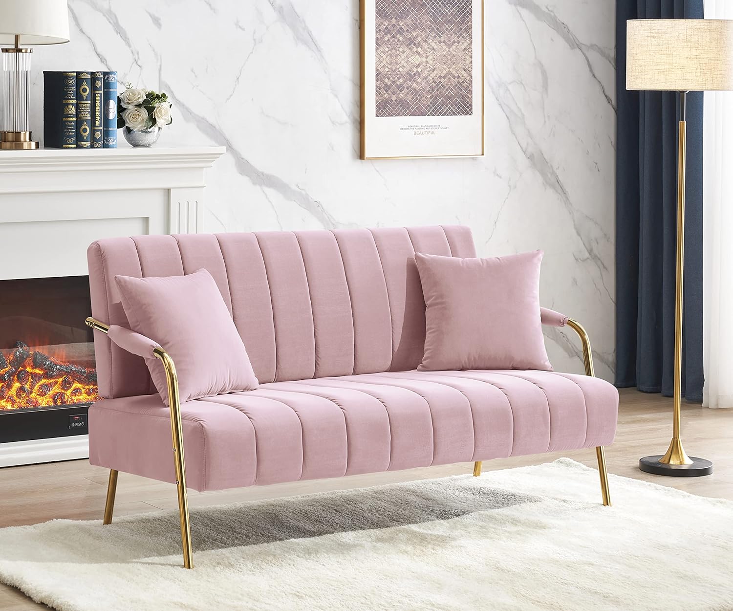 YUNLife Tufted Loveseat Sofa,Australian Cashmere Accent