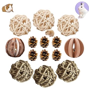 PStarDMoon Small Animals Activity Toys, Bunny Play Balls Rolling Chew Toys & Gnawing Treats for Rabbits Guinea Pigs Chinchilla Bunny Degus - Pet Cage Entertainment Accessories (Style 1)