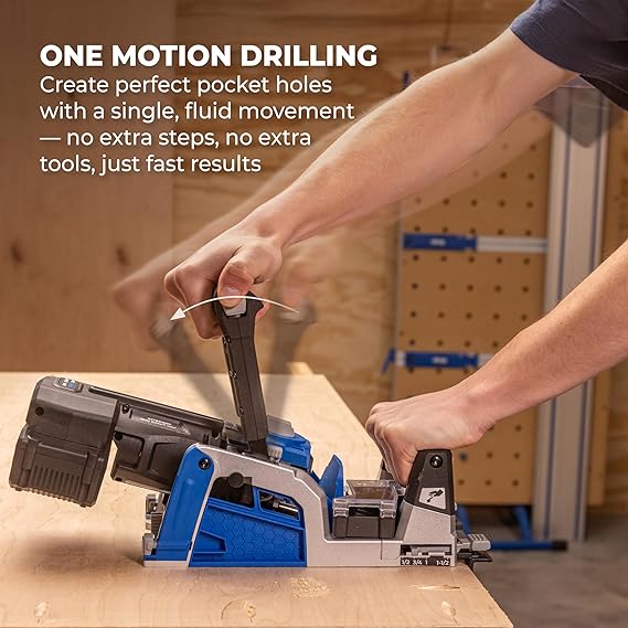 Kreg Rebel 20V Ionic Drive Pocket-Hole Joiner Kit - With 20V Blue Ion Charger & 4Ah Battery Pack - Precision Joinery Tool for Woodworking & Carpentry - Accessible Woodworking Tools - KPTBRB100A