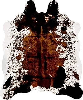 Premium Faux Cowhide Rug Large (4.6ft x 6.6ft) - No-Slip Backing, Cow Print Decor - Western Wall Art Farmhouse, Western Floor Rugs for Living Room, Bedroom, Dining Area or Office