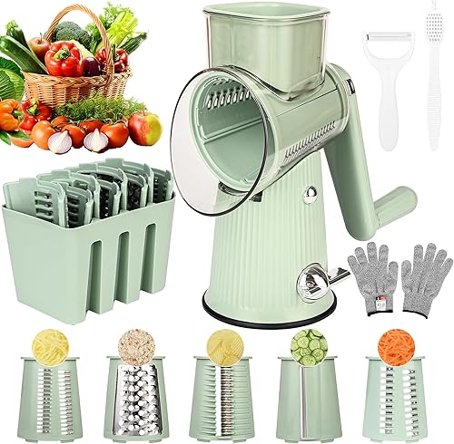 Rallador de queso con encimera de manivela para cocina, rallador con mango para rotación de cocina, cortador de verduras, molinillo de frutos secos,