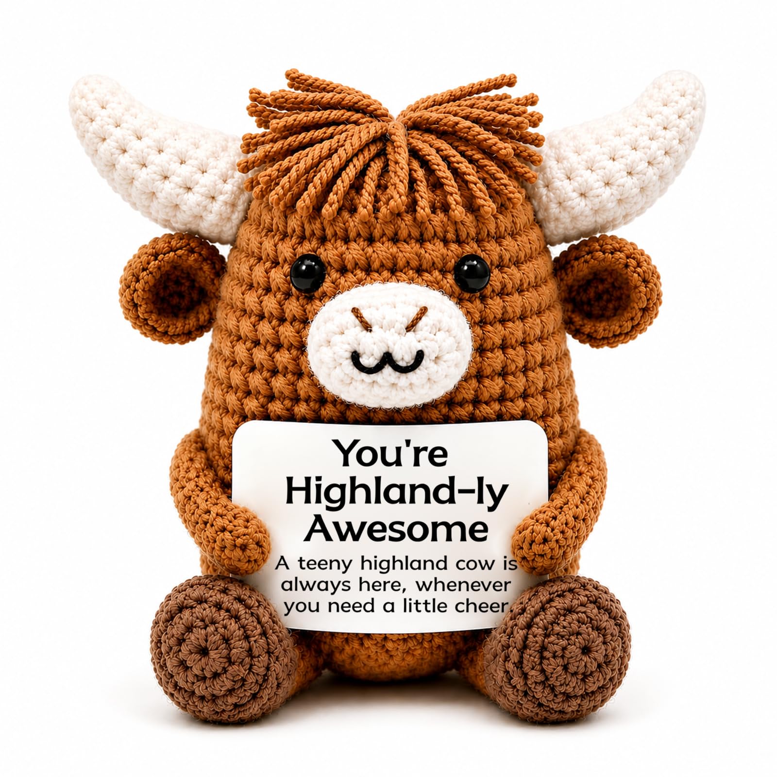 Highland Cow Gifts, Positive Crochet Animals with Emotional Support Card