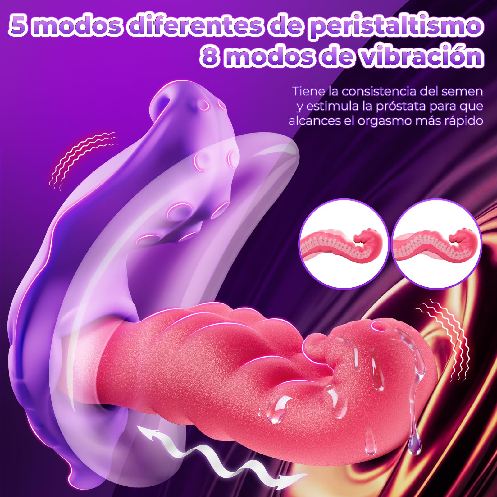 Juguetes Sexuales para Hombres, Estimulación Prostática con 5 Funciones de Choque Peristáltico y 8 Vibraciones, Vibrador Anal de Silicona