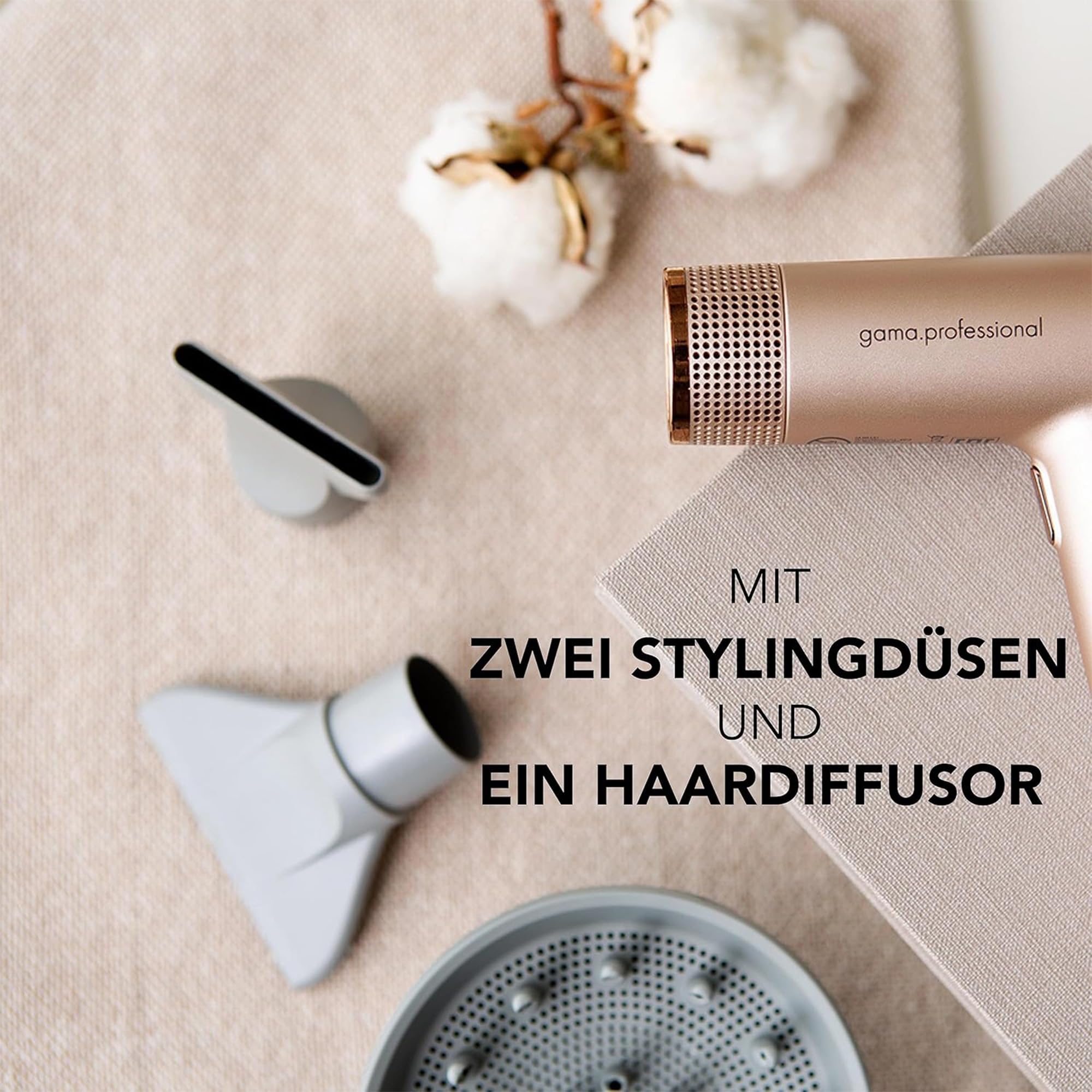 GA.MA Italy Professional, iQ Perfect Haartrockner, Ultraleichter Haartrockner mit intelligentem bürstenlosem Motor, Oxy-Active-Technologie für glänzendes, kräuselfreies Haar, 1600 W Leistung, GoldRose