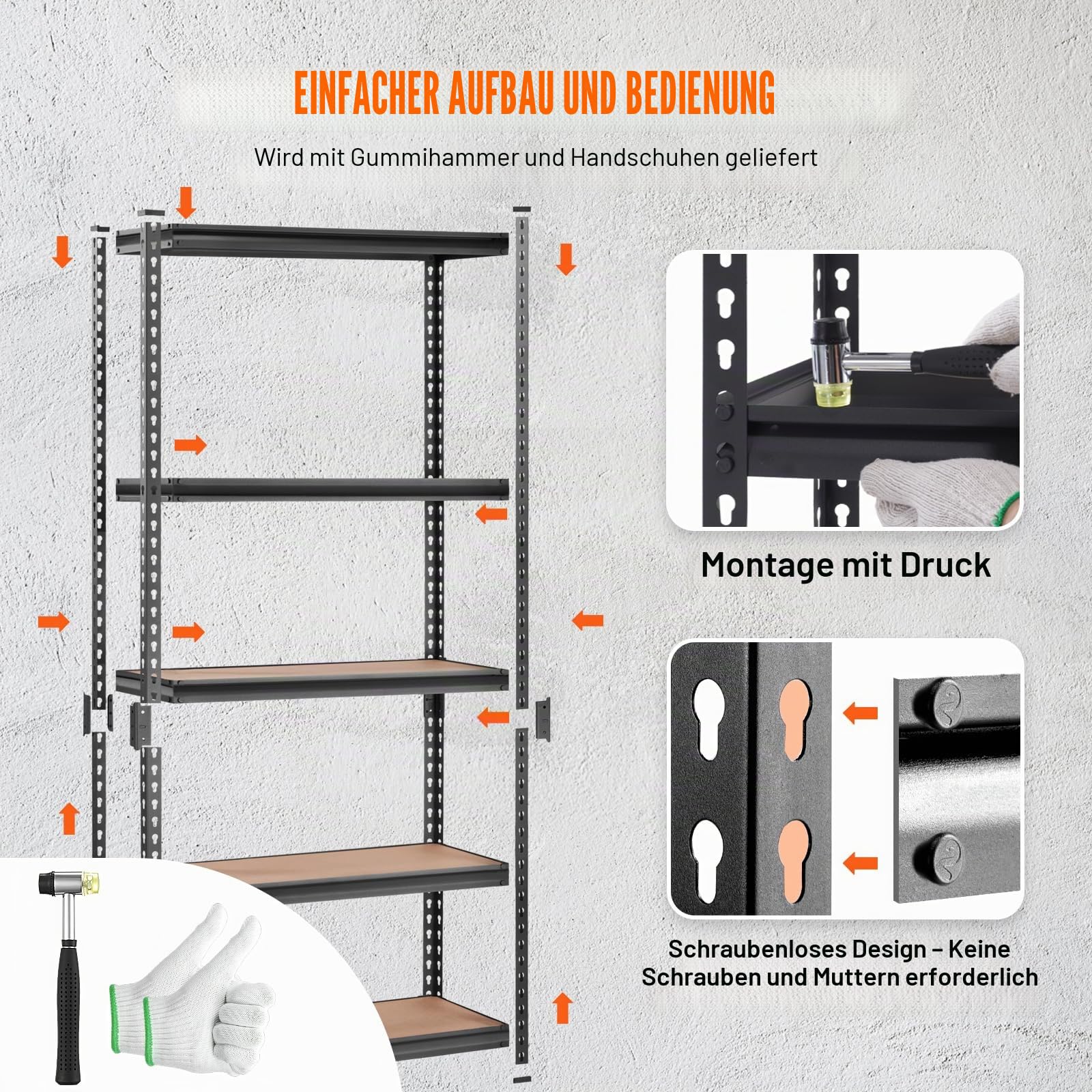 VEVOR Lagerregal 907,2kg Gesamtladekapazität 181,4kg pro Regal Kellerregal SPCC-Kohlenstoffstahl + MDF-Platten Steckregal 90x45x182,88cm Werkstattregal Schwerlastregal Kellerregal Regal Verstellbar
