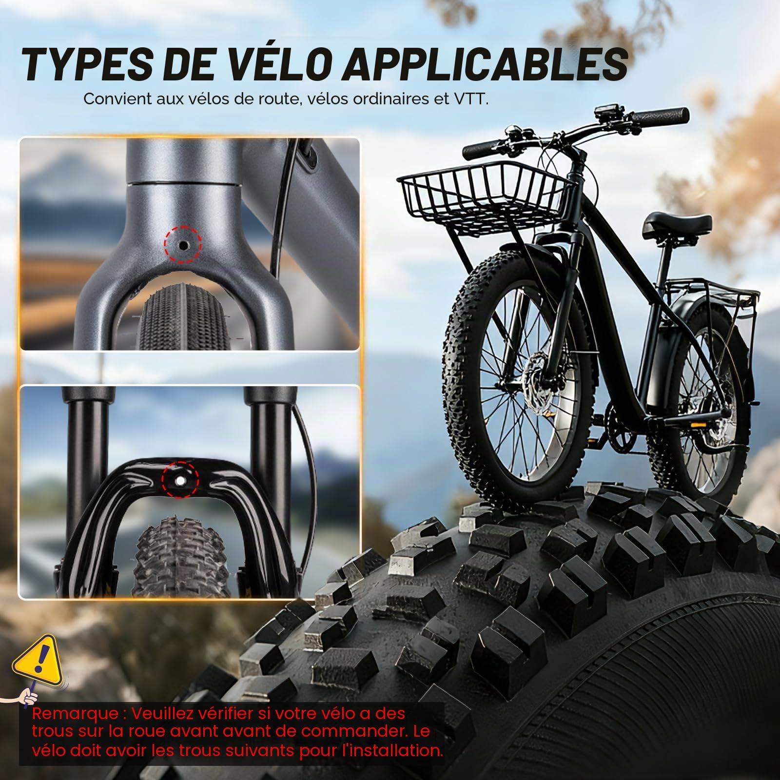 Panier de vélo avant en alliage d'aluminium, grand panier de vélo avant avec entretoises de maintien et sangles stables, porte-bagages de vélo, charge maximale de 10 kg, pour VTT, vélo de route, vélo