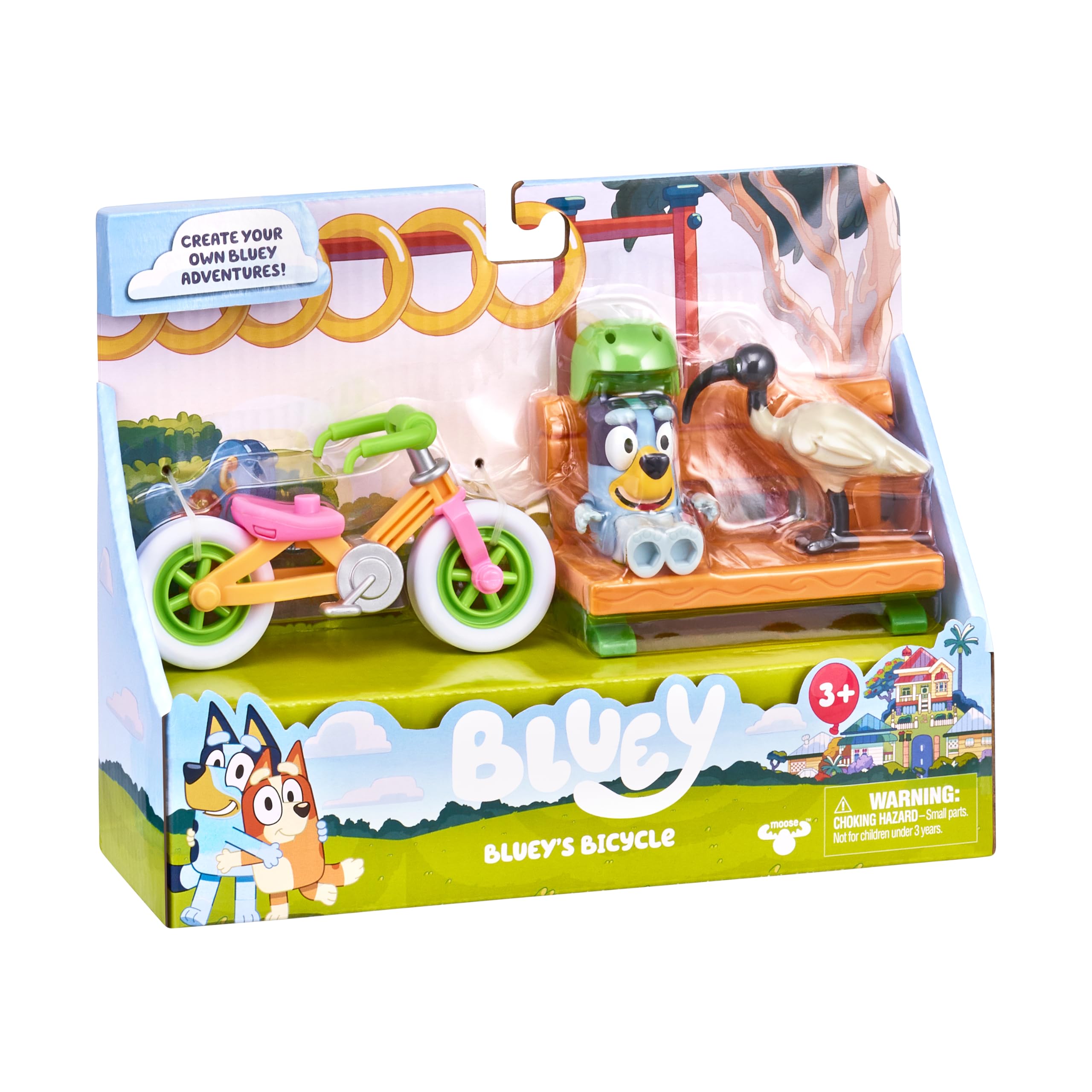 Bicycle Playset; Official 2.5-3 inch Collectable Bluey Action Figure Including Bluey's Bike, Helmet, Bench and Bin Chicken Accessories