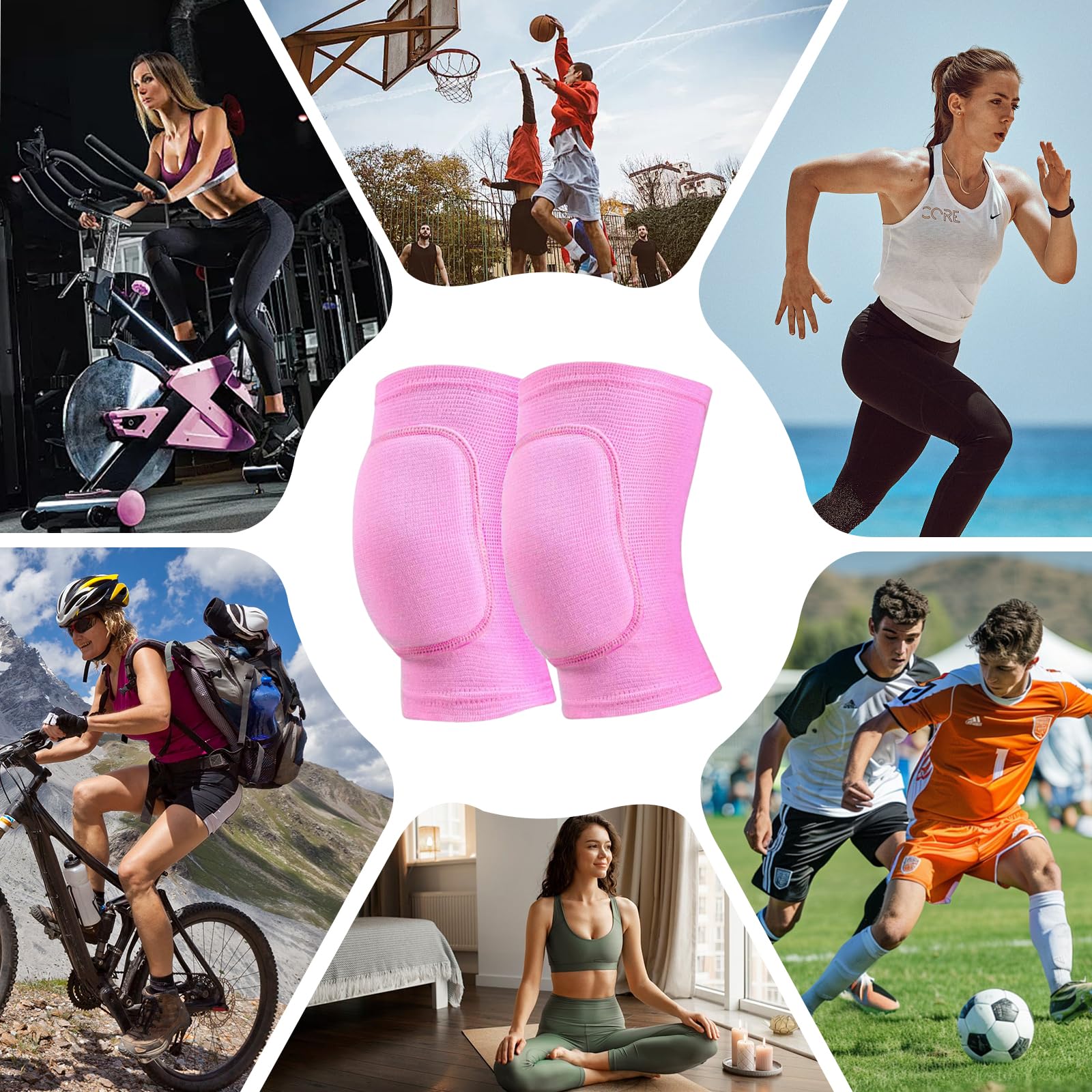 WiseJoy Ginocchiere sportive unisex per pallavolo, ginocchiere morbide e morbide, elastiche antiscivolo, per danza, calcio, pallavolo, pallacanestro, yoga (rosa)