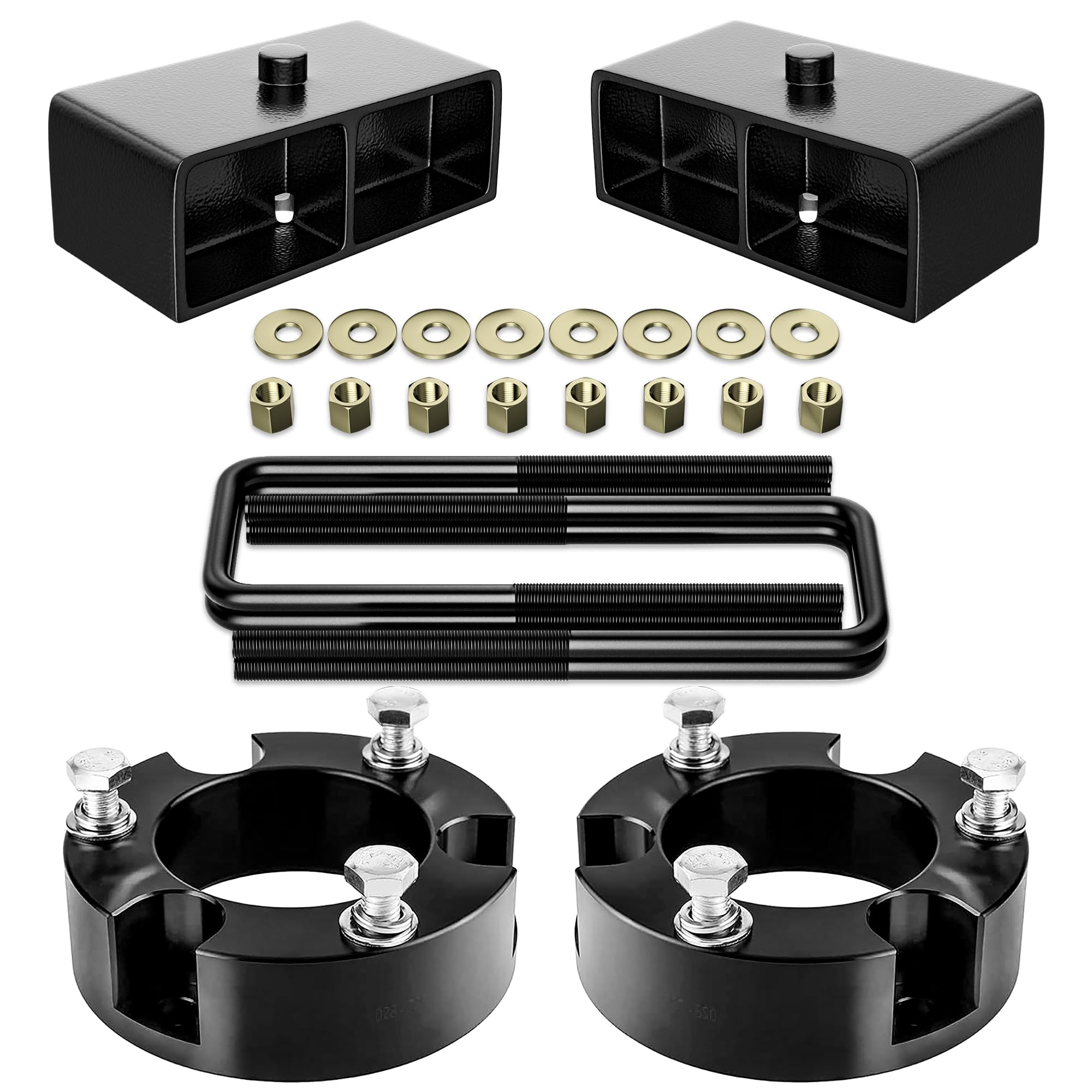Leveling Lift Kits for 2005-2023 Tacoma 2WD 4WD, 3'' Front Struct Spacers + 2'' Rear Leveling Lift Blocks Kit with Extended Square U-Bolts for Tacoma