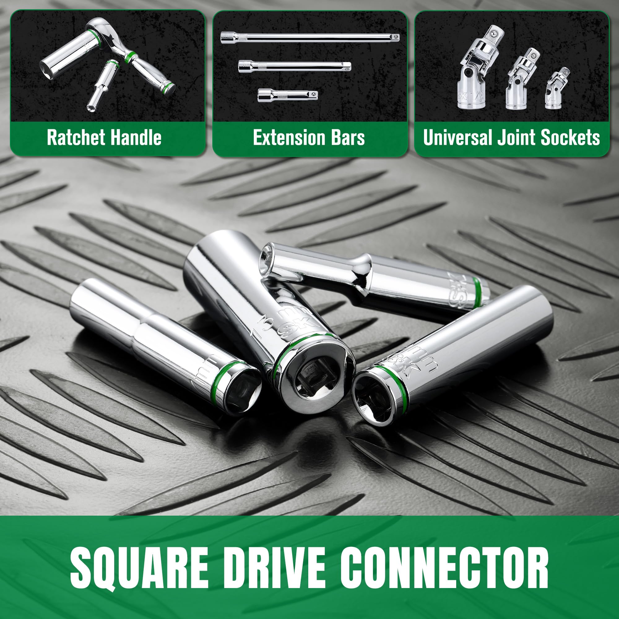 Set Chiavi A Bussola Set Di 41 Pezzi Prese 1/4 Pollice Metriche E Imperiali – Prese Profonde, Cricchetto, Custodia Metallo Cricchetto Con Prese Deep - Foto 10