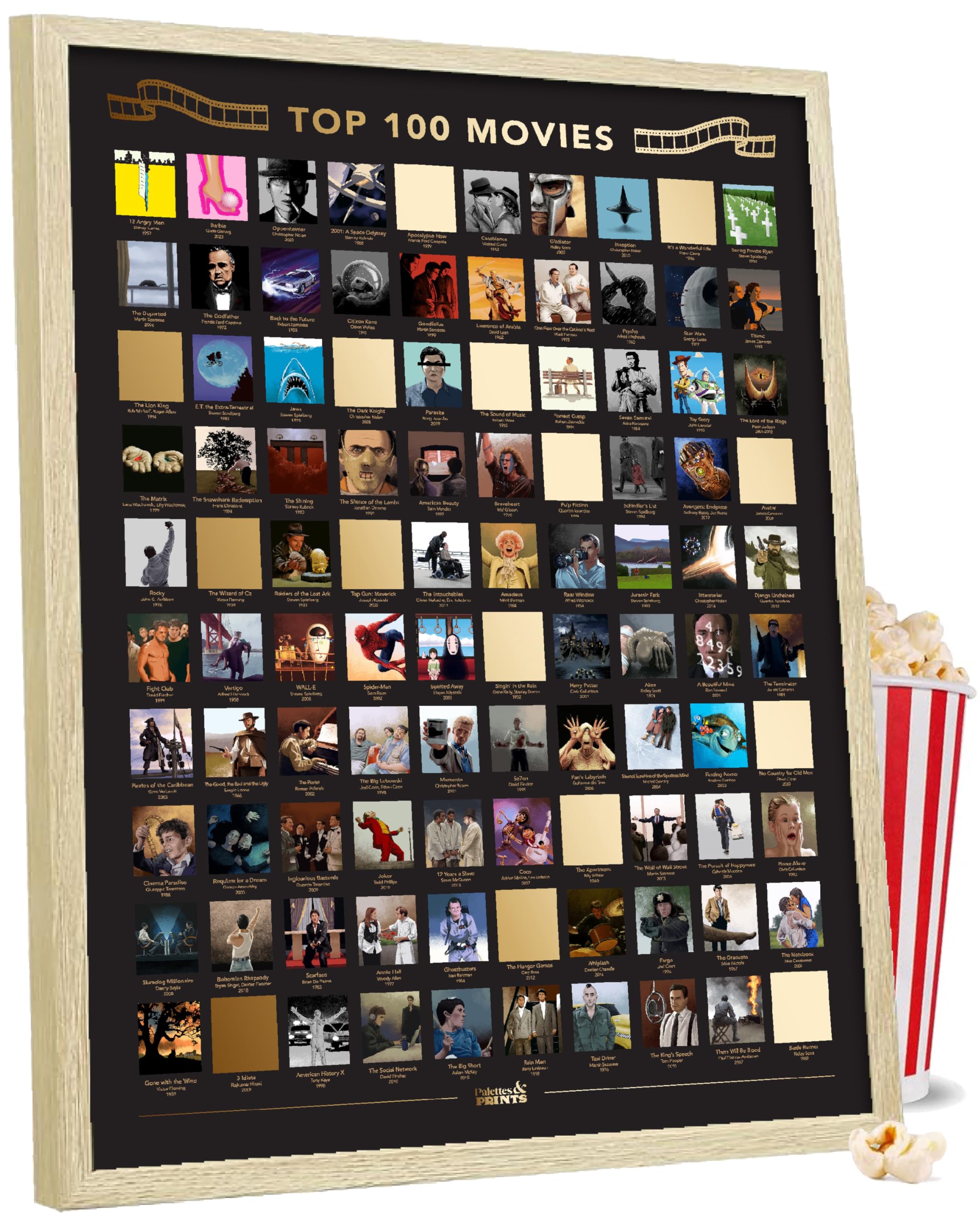 Gerahmtes Poster zum Rubbeln mit Filmposterrahmen, Filmposter, atemberaubendes Kunstwerk von Hand, Geschenke für Filmliebhaber, Filmliebhaber, Filmabend, Wandkunst (gerahmt, A2-Größe)