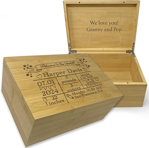 Miniatura 11 de Caja de madera grabada personalizada grande – Caja de recuerdo de madera de acacia con mensaje oculto personalizado, cajas de memoria de nogal para