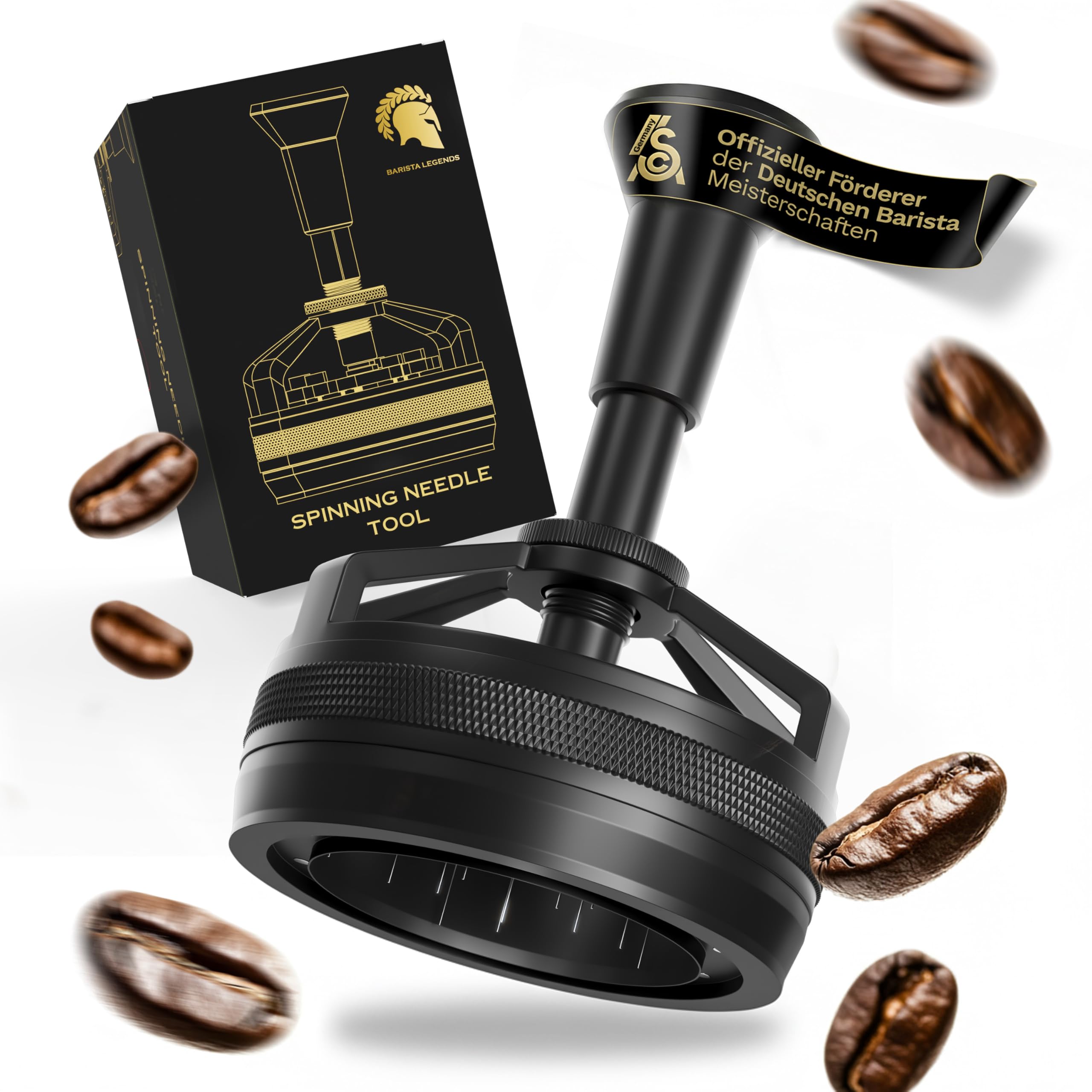 Barista Legends Automatyczne narzędzie WDT – magnetyczne mieszadło do espresso z obrotowymi igłami – równomierne rozprowadzanie mąki do kawy dla idealnej ekstrakcji – kompatybilne z sitkiem 58 mm