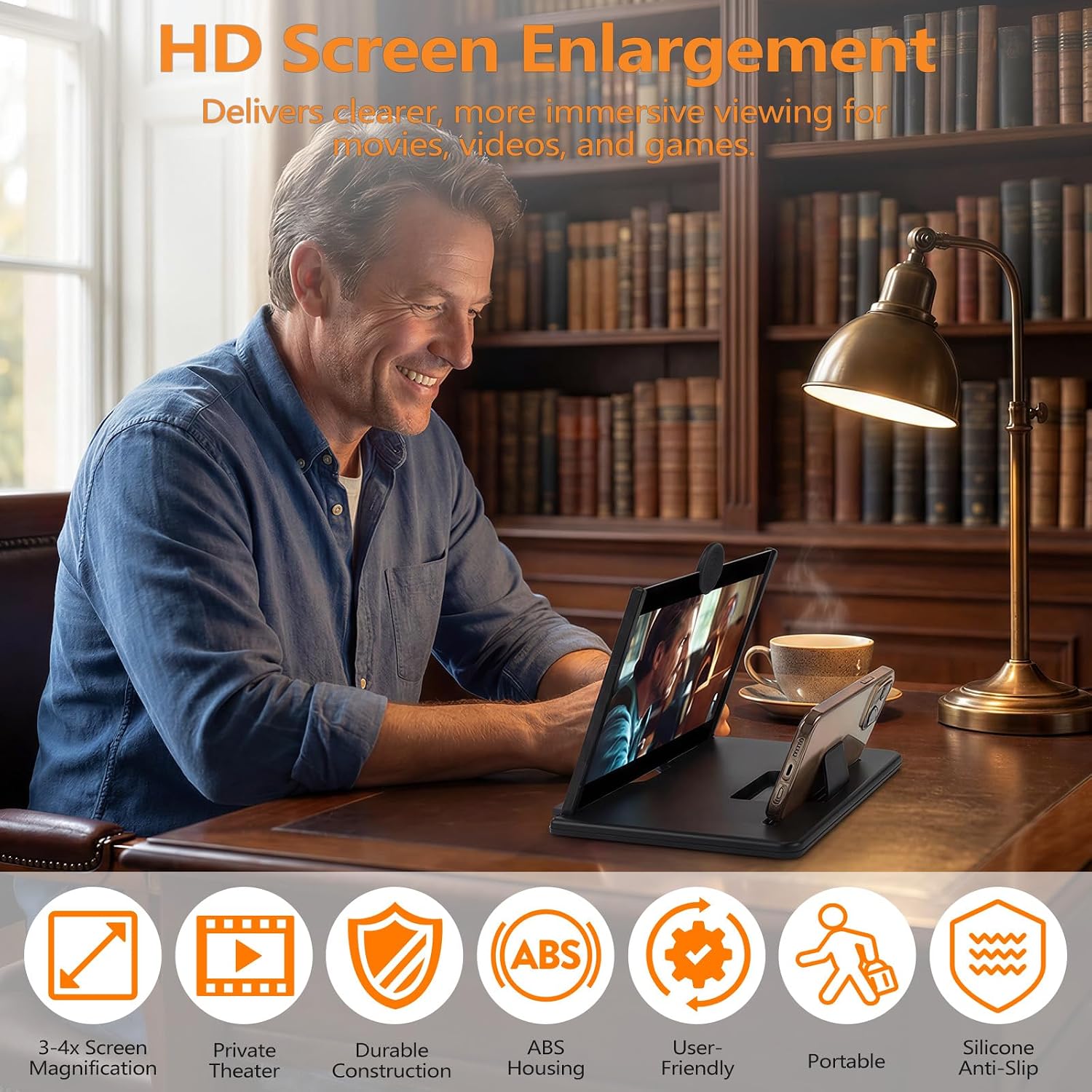 Screen Magnifier for Cell Phone, 3D HD Screen Phone Magnifier, Mobile Ph-one Mag-nifier, Cell Ph-one Mag-nifier, Foldable Screens Amplifier with Adjustable Angle (10‘’)