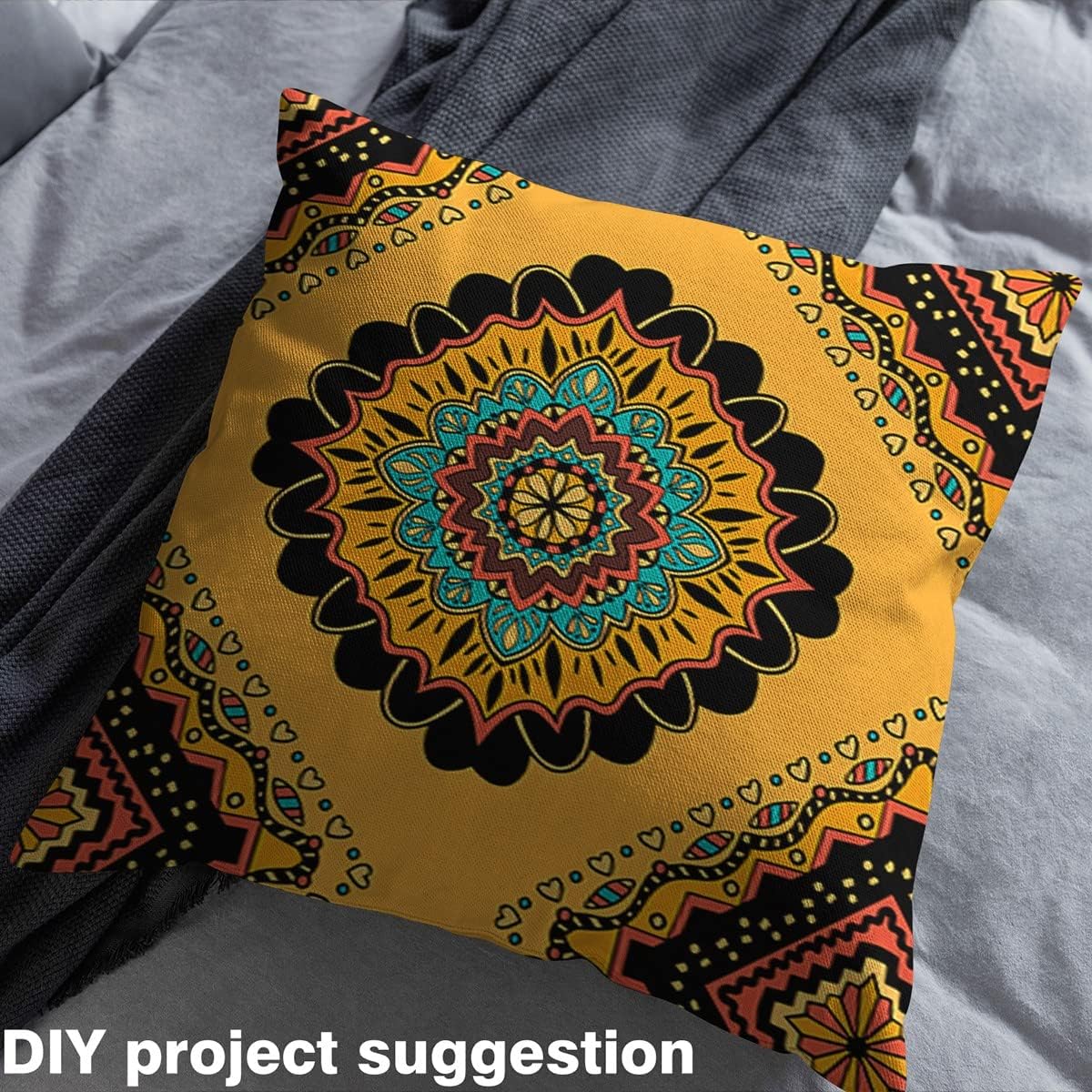 Tribal Fabric by The Yard, Mandala Ottoman Trellis Upholstery Fabric, Retro Boho Floral Decorative Fabric, Vintage Geometric Indoor Outdoor Fabric, DIY Art Waterproof Fabric, Orange Blue, 3 Yards