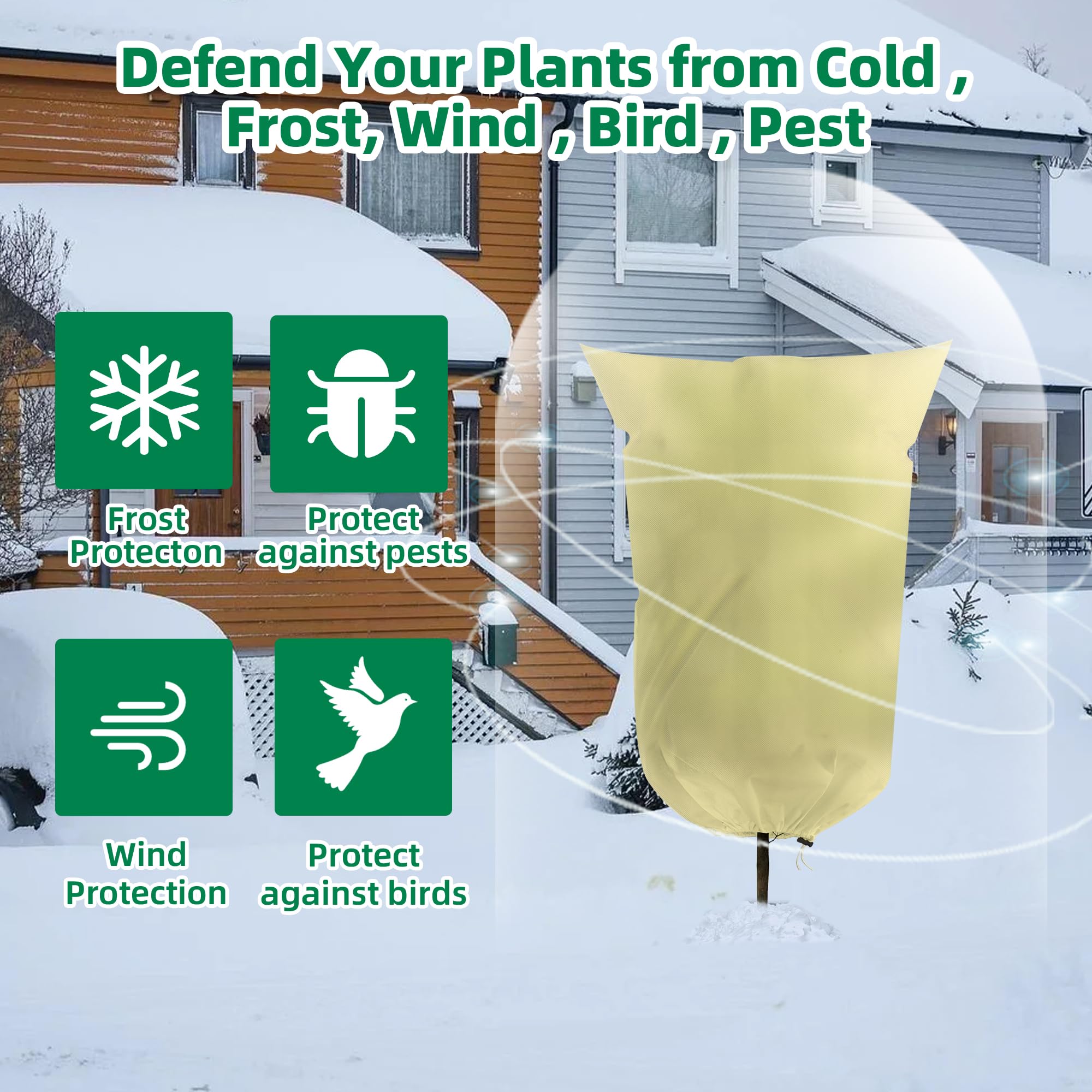 WISD Garden Fleece Frost Protection Bags, 80gsm Winter Plant Covers with Drawstring and Zipper - Image 4