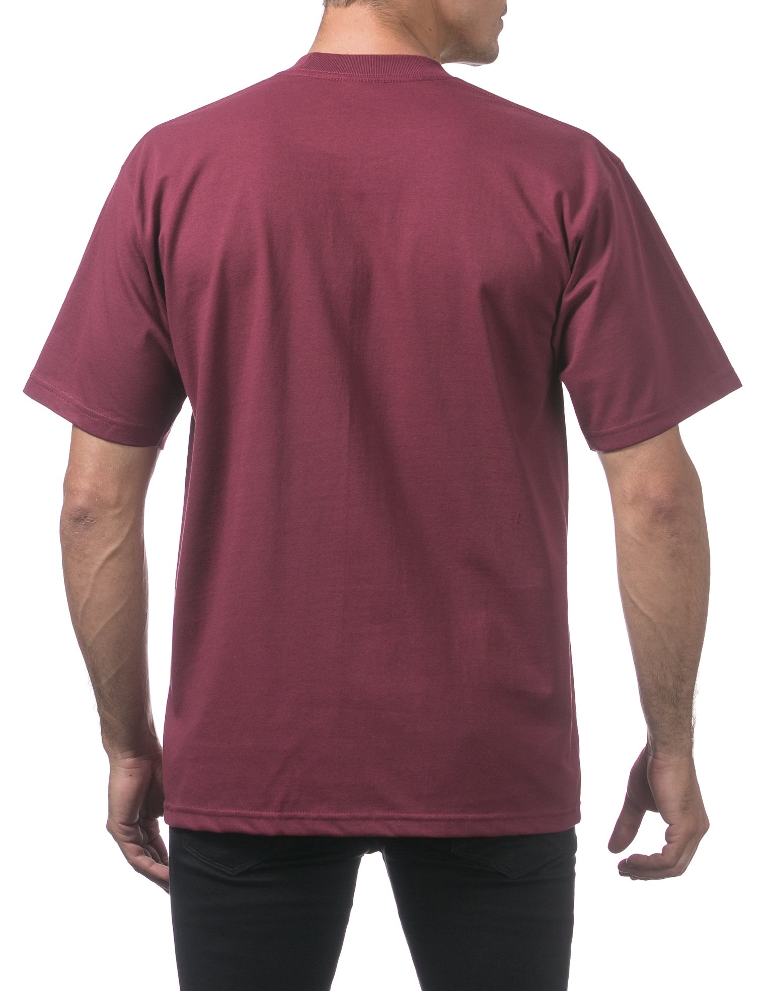 Pro Club Męski ciężki bawełniany t-shirt z krótkim rękawem i okrągłym dekoltem, Kasztanowy, L/wyoski