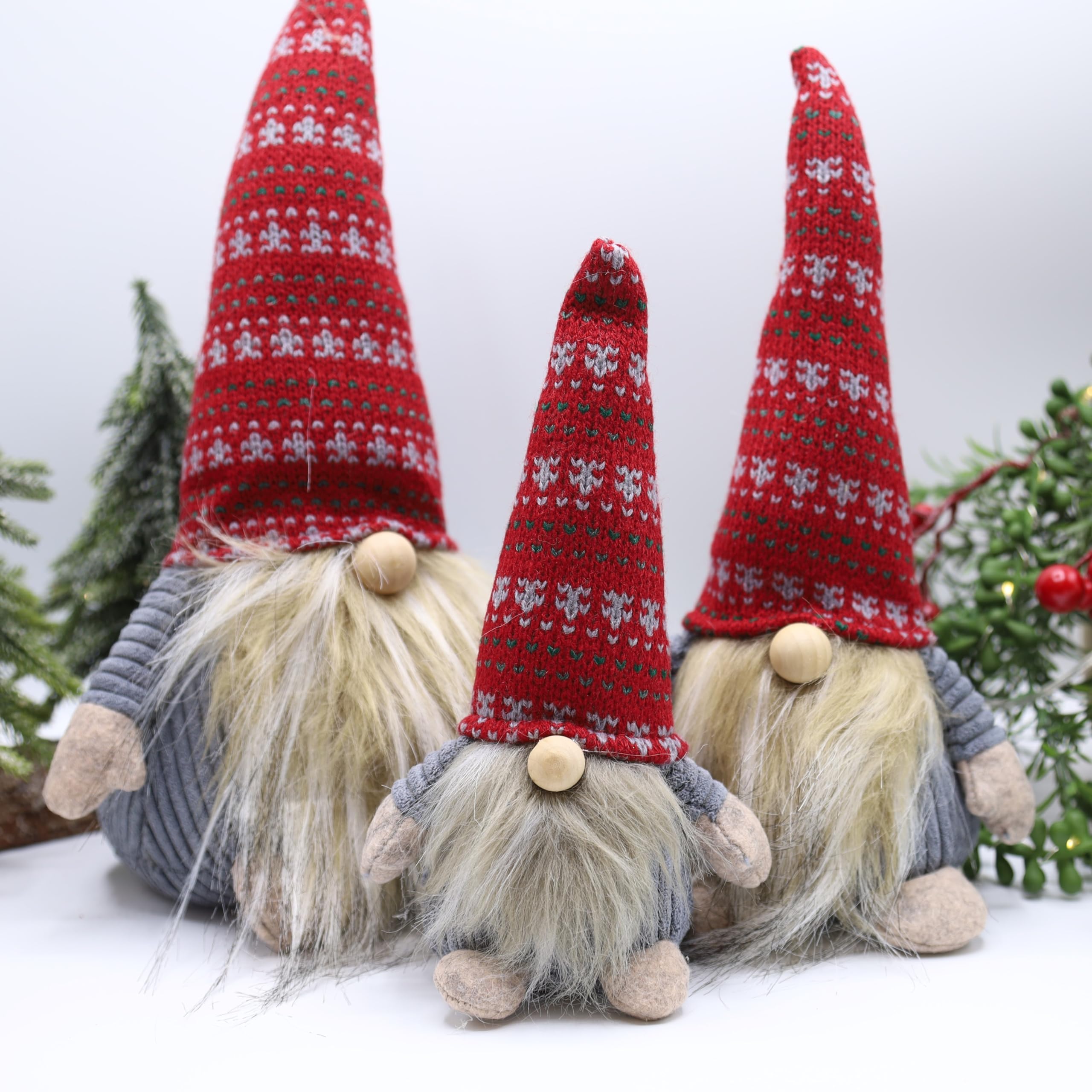 Fyne-Finds Fabric Christmas Gonks Plush Beard Nordic Xmas Gift Gonks Gnomes With Hat Holiday Decoration (Set of 3)