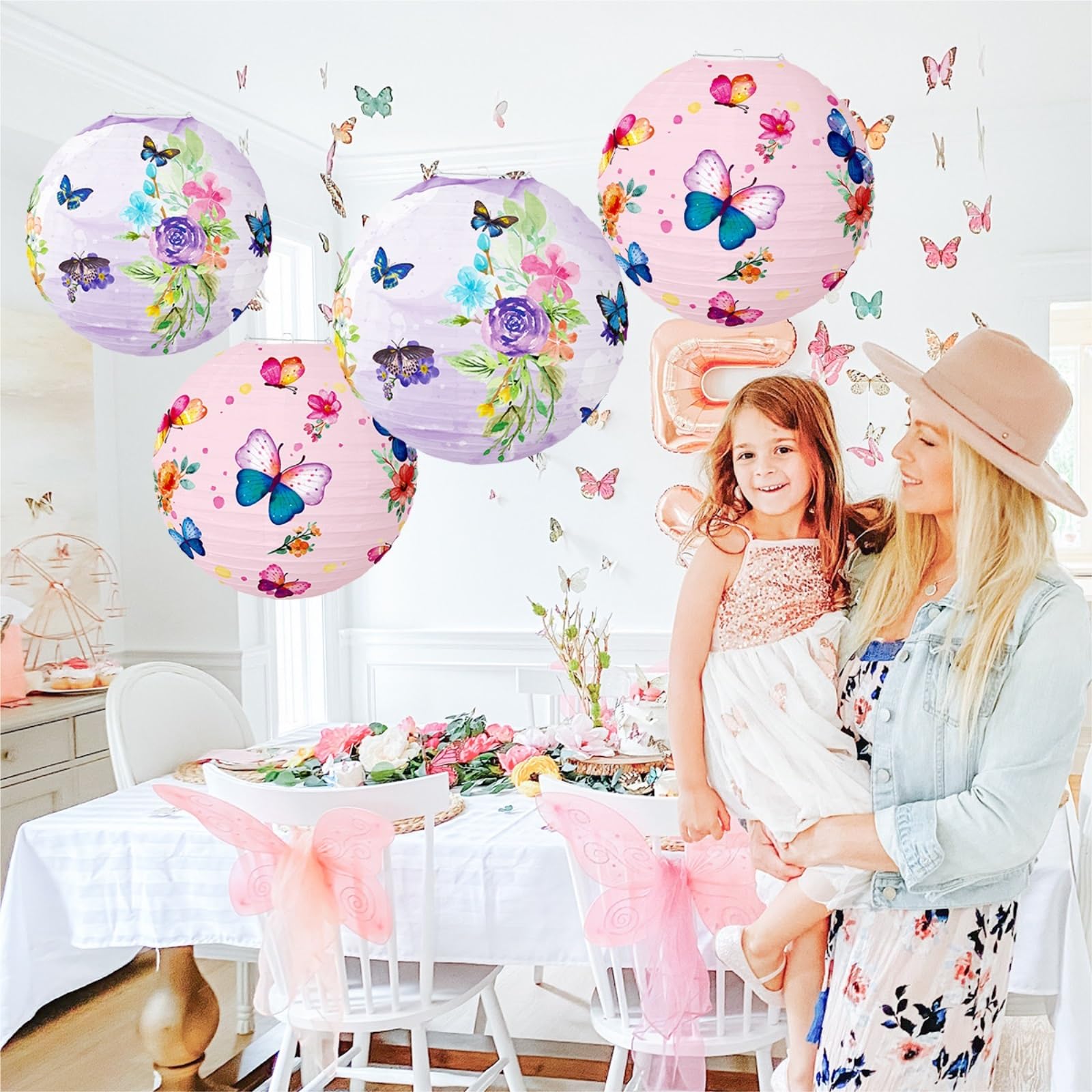 Papierlaterne Laterne 8 Stück Schmetterlings- Und Blumen-Papierlaternen for Sommerpartys, Teepartys Hochzeiten Hochzeit(Pink)