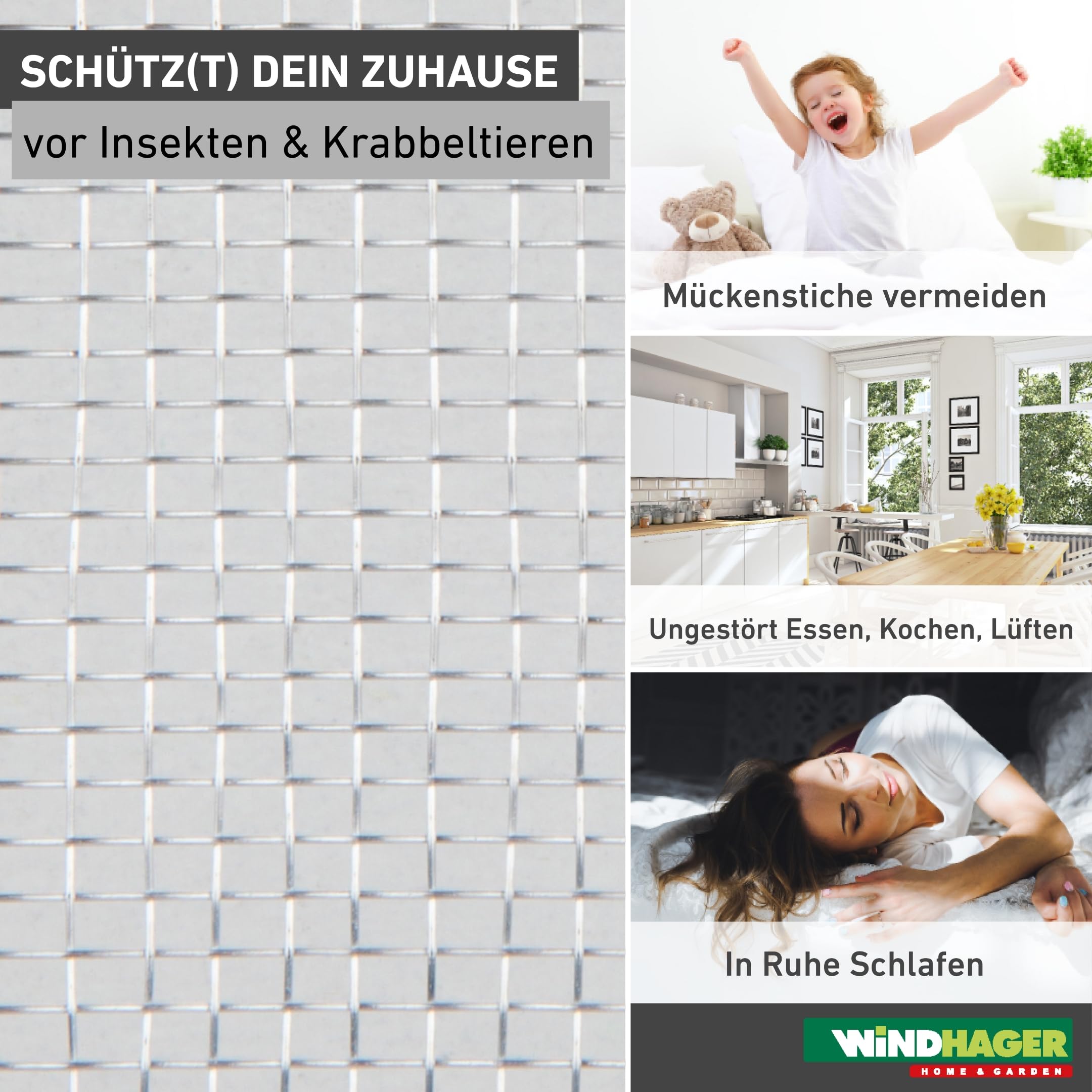 Windhager Fliegengitter Fenster 100 x 250 cm Silber, Aluminiumgewebe, Meterware zuschneidbar, für Keller- und Dachfenster geeignet, feinmaschig, wetterfest, als Ersatzgewebe zur Reparatur, 03621