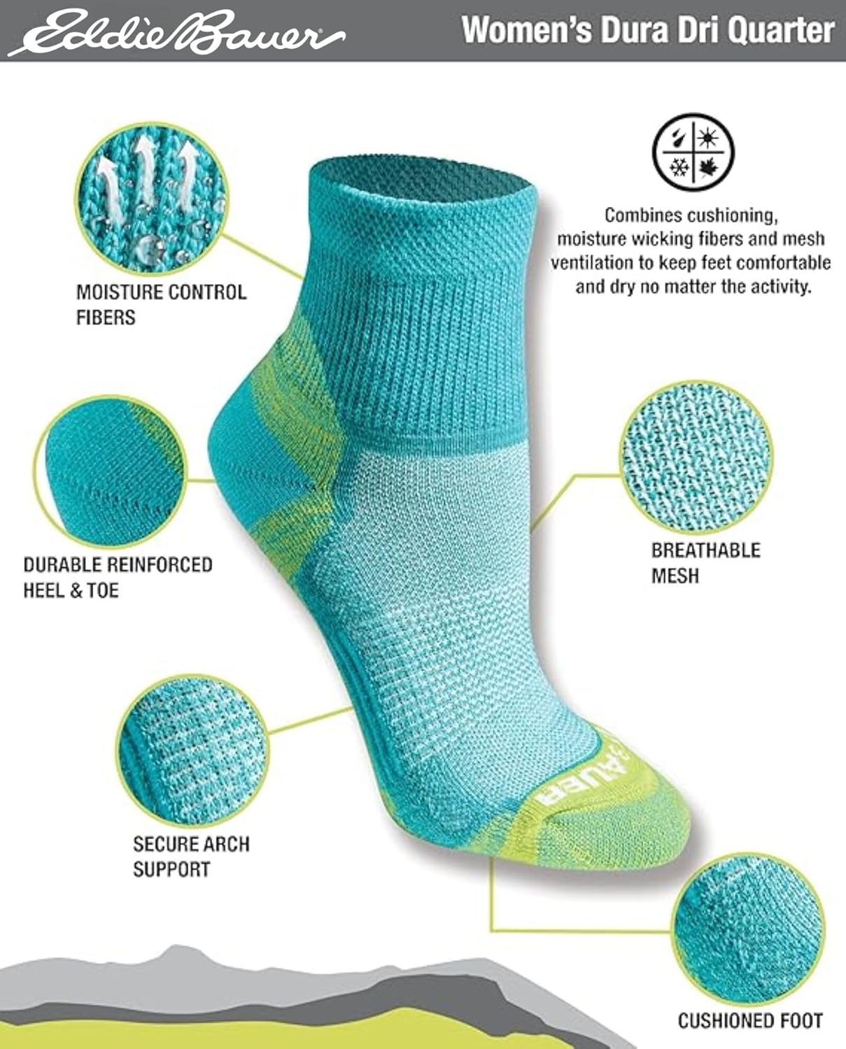 Eddie Bauer womens Dura Dri Moisture Control 6-pair Quarter Socks - Image 3