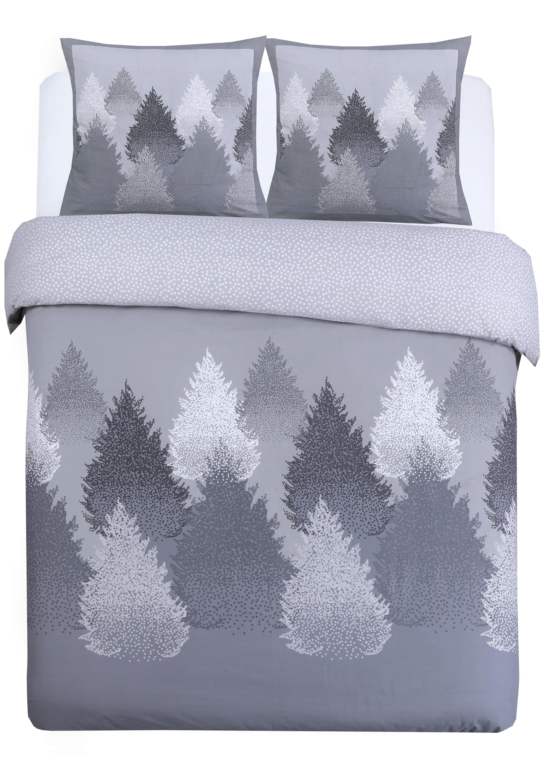 Vision - Parure de lit Flanelle - Forêt Gris - Housse de Couette 260 x 240cm avec 2 taies Assorties 65x65cm pour lit 2 Personnes Kingsize - Flanelle: Doux et Chaude - Fibres Naturelles - Oekotex