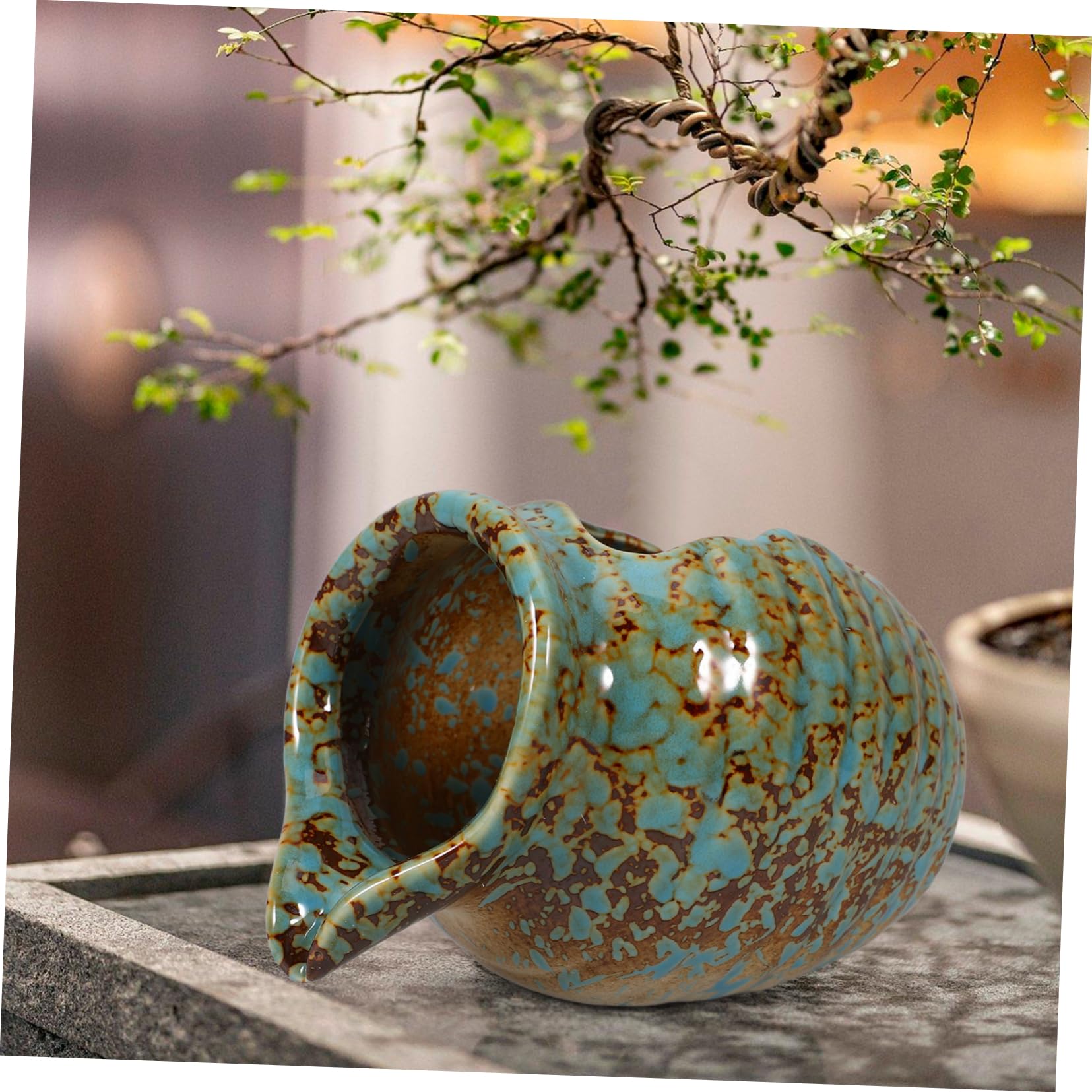 Fontaine de cascade circulante en céramique Vase hydroponique Décoration de jardin Intérieur et extérieur Aquarium hydroponique avec pot de fleurs 4,88 pouces