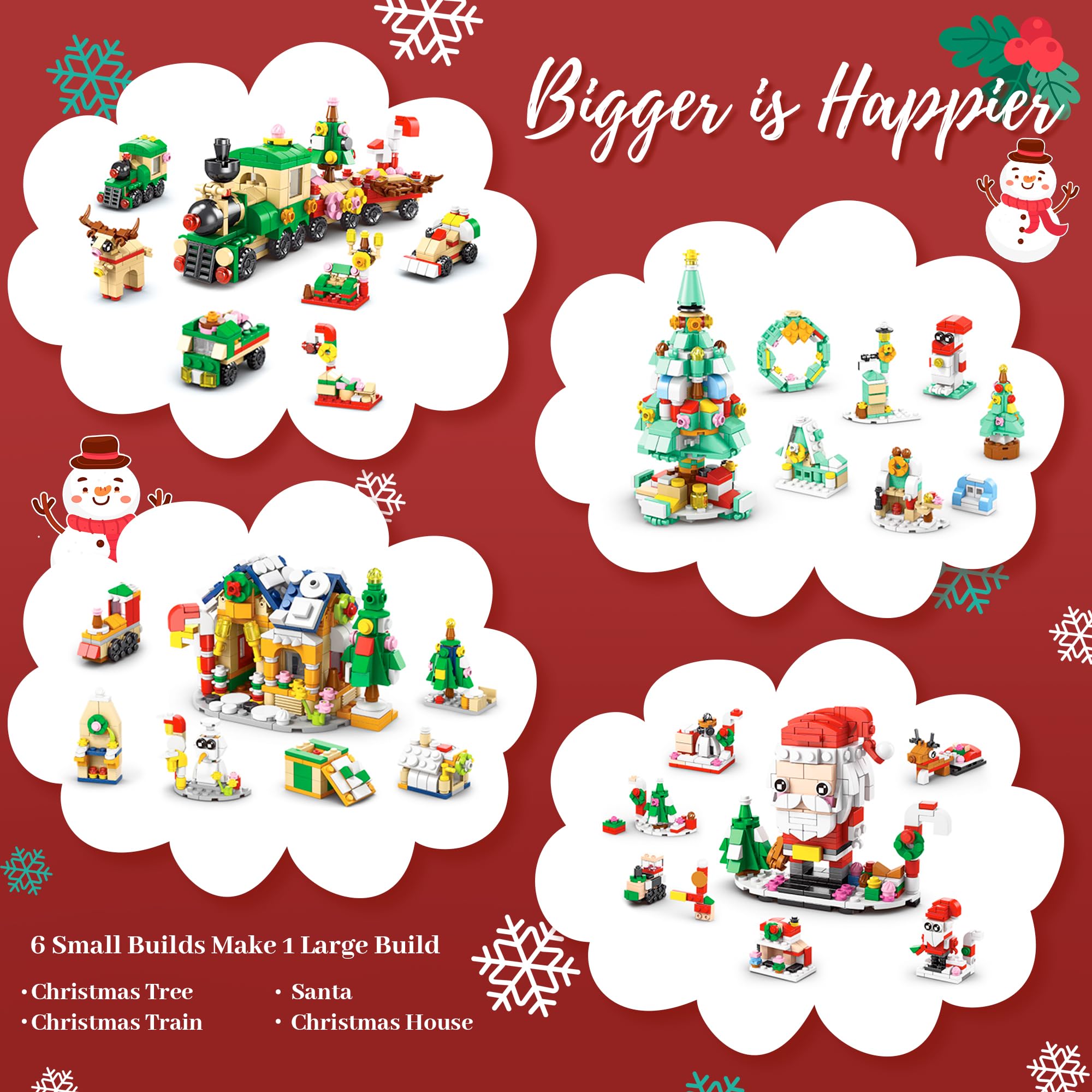 Christmas Advent Calendar 2024, 24 Days Countdown Surprise Gift Box for Teens & Kids, 6 in 1, 28 Building Blocks for Adults, Christmas Tree, Santa, Train, House, Grandson&Granddaughter Christmas Gifts