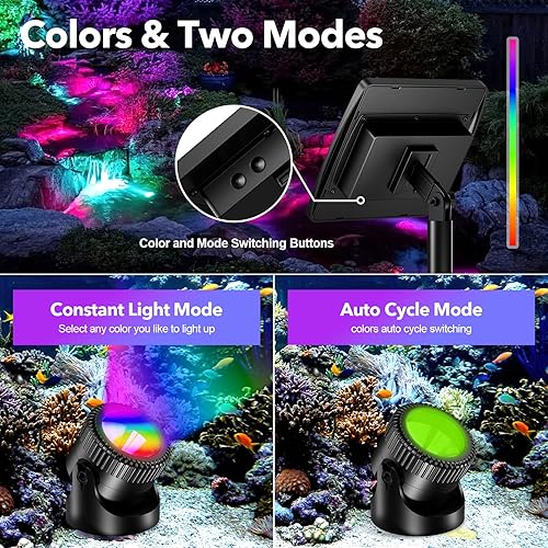 Miniatura 3 de POPOSOAP Luces solares para estanque, luces RGB multicolor para estanque, impermeables, IP68, luz subacuática con batería de 2200 mAh con modos de