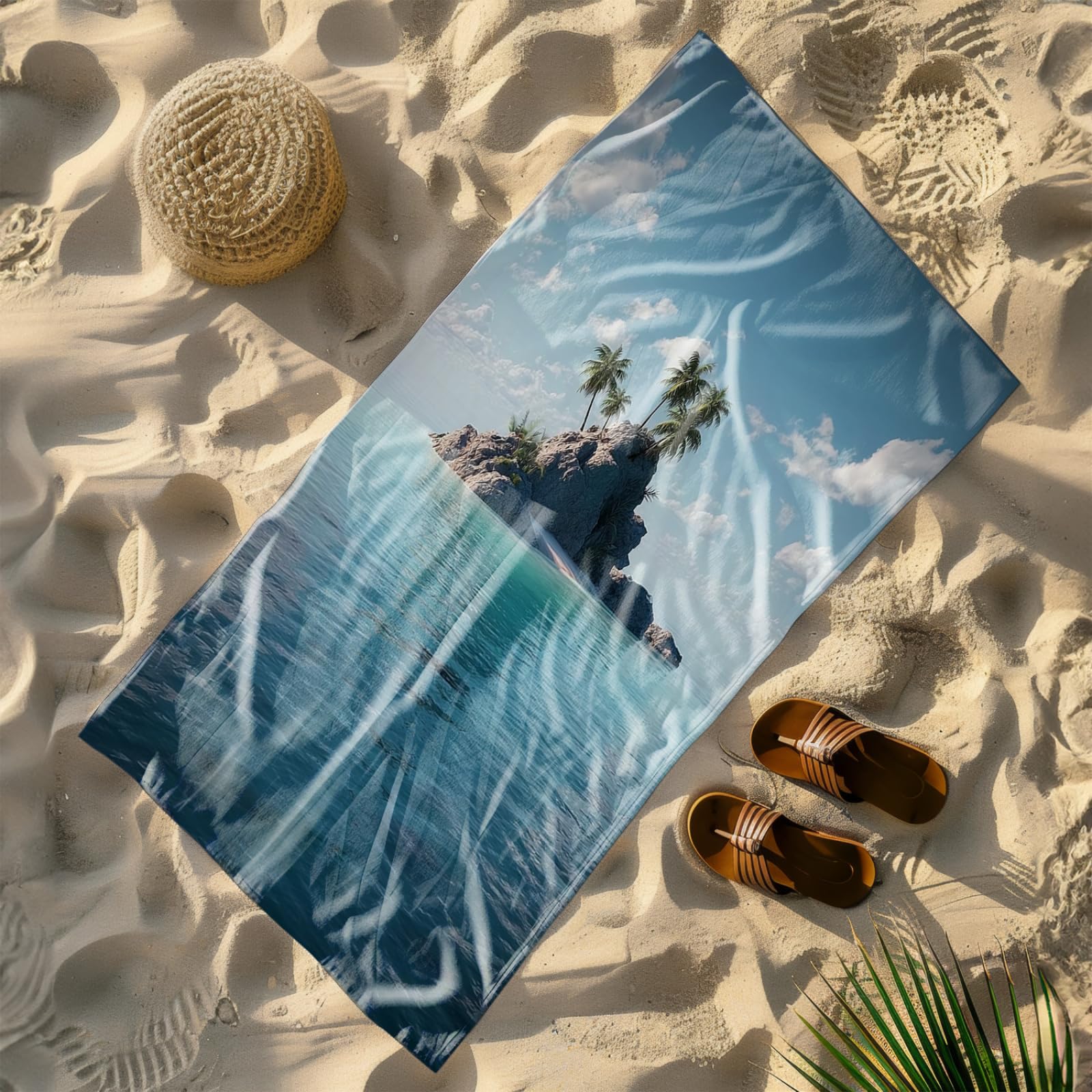 Beach Towel Grey Island Ocean Microfibre Towel for Women Men,Gym Towel for Travel Swim Camping,Quick Fast Dry,Travel Essentials,Swimming