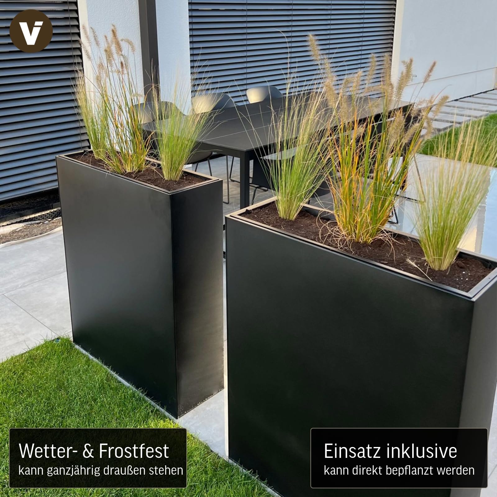 VIVANNO Pflanzkübel Raumteiler Sichtschutz Premium Stahlblech 75x90x25 cm ELEMENTO Schwarz